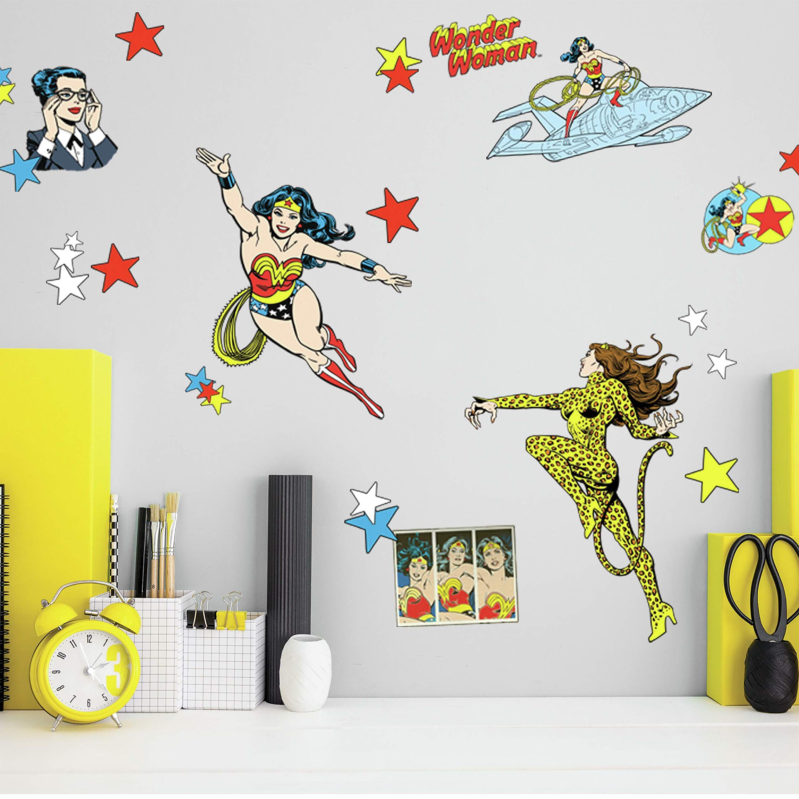 Wonder Woman Cartoon Peel and Stick Wall Decals - RoomMates RMK4308SCS - Easy DIY Wall Decor for Kids Bedroom, Nursery, or Playroom