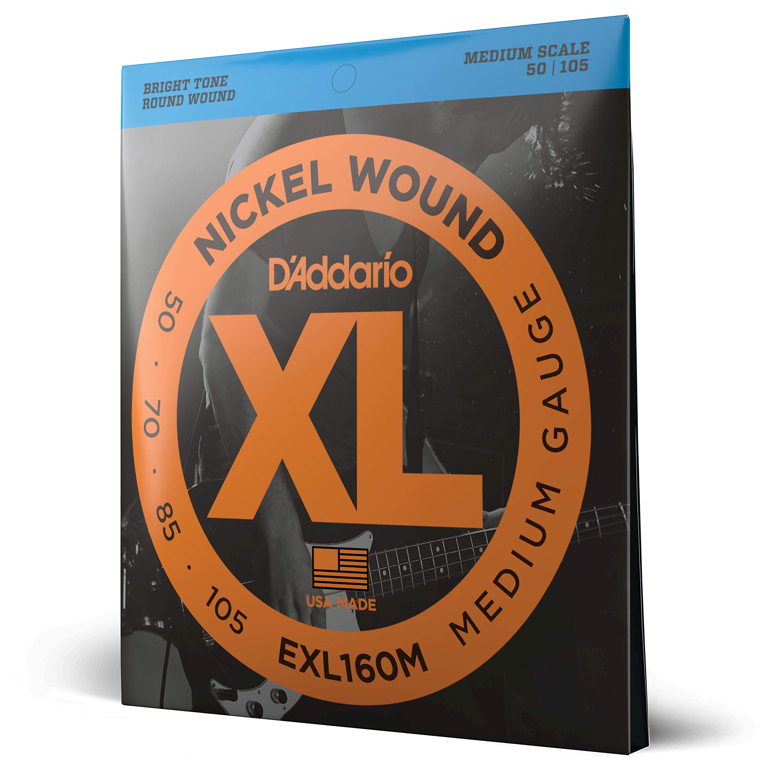 D'Addario EXL160M XL Nickel Bass Guitar Strings - 4 String Set (50-105 Medium) - Superior Intonation, Consistent Feel & Long-Lasting Durability - Ideal for Rock, Jazz & Studio Recording - Medium Scale Bass Strings