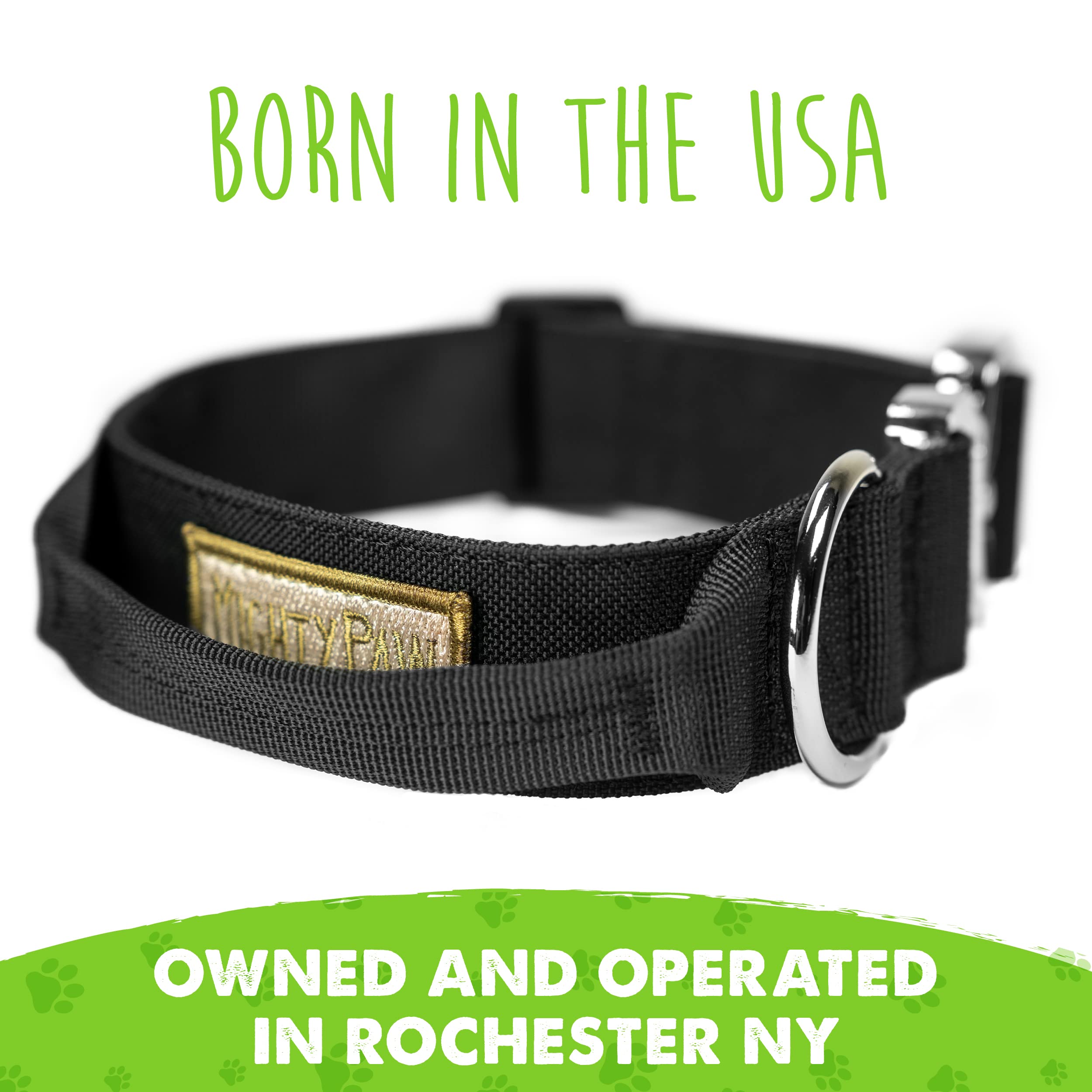Mighty Paw Heavy Duty Tactical Dog Collar with Metal Buckle - Weatherproof Polyester Training Collar for All Dog Breeds - Durable Handle Design (Black) - Perfect for Outdoor Adventures, Hiking & Daily Walks
