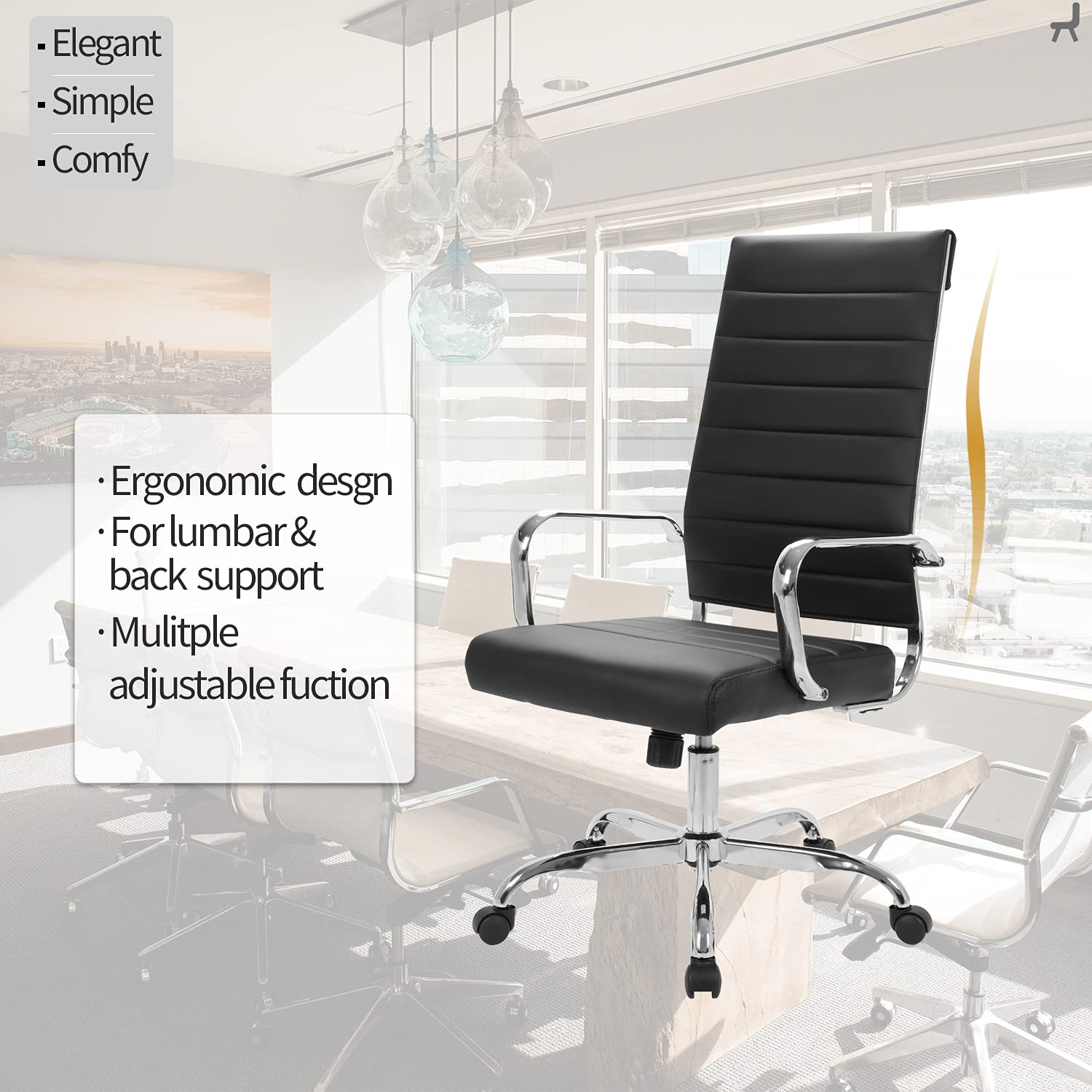 Ergonomic Modern Office Chair - Adjustable Leather Desk Chair with 360° Swivel & Lumbar Support - Perfect for Home Office, Gaming, and Executive Workspaces