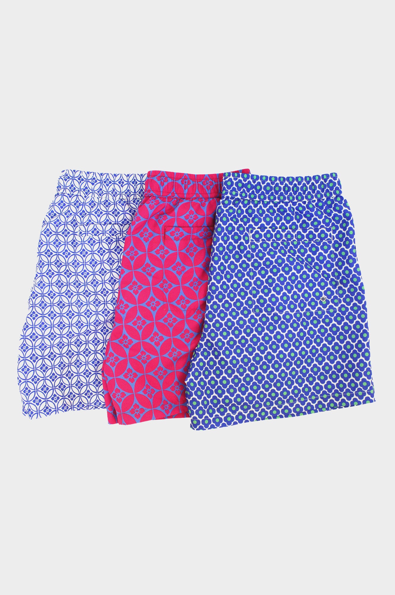 Eco-Friendly Men's Swim Shorts - Recycled Fabric, Geo Pink & Blue Design | Perfect for Beach, Pool & Summer Vacations