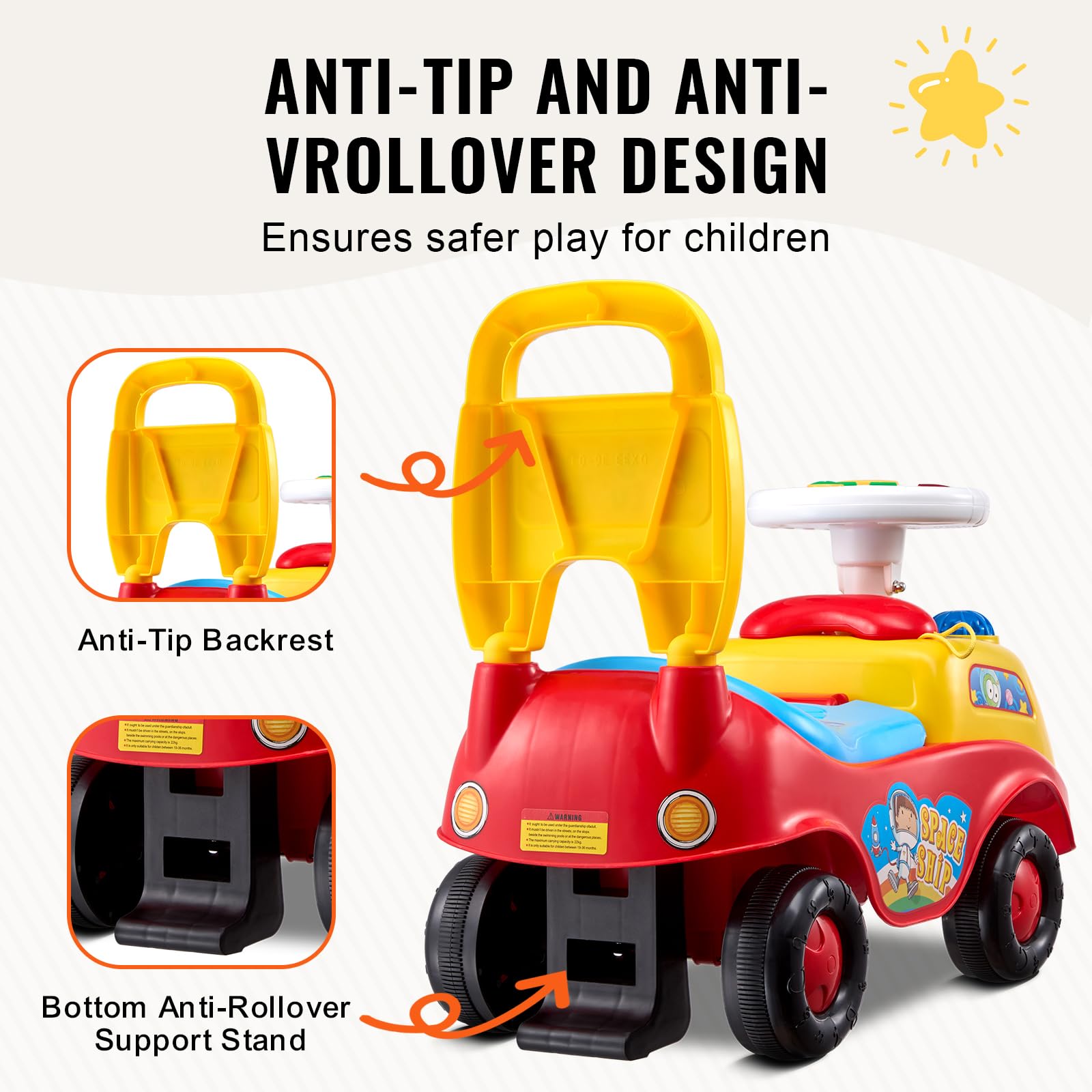 VEVOR Toddler Ride On Push Car for Kids 19+ Months - Sit to Stand Ride Racer Toy with Music, Steering Wheel, Horn & Under Seat Storage - Perfect for Indoor & Outdoor Play - Gift for Boys & Girls