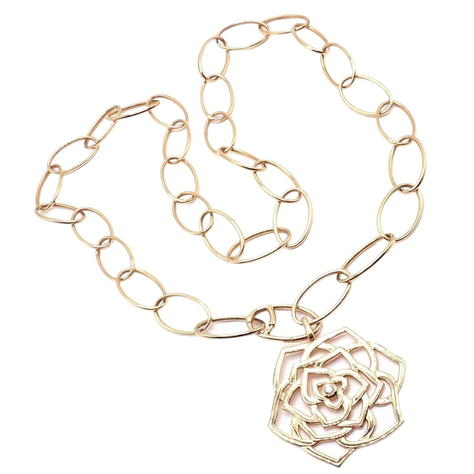 Authentic Piaget 18k Rose Gold Diamond Large Flower Pendant Necklace with Certification - Elegant Jewelry for Weddings, Anniversaries & Special Occasions