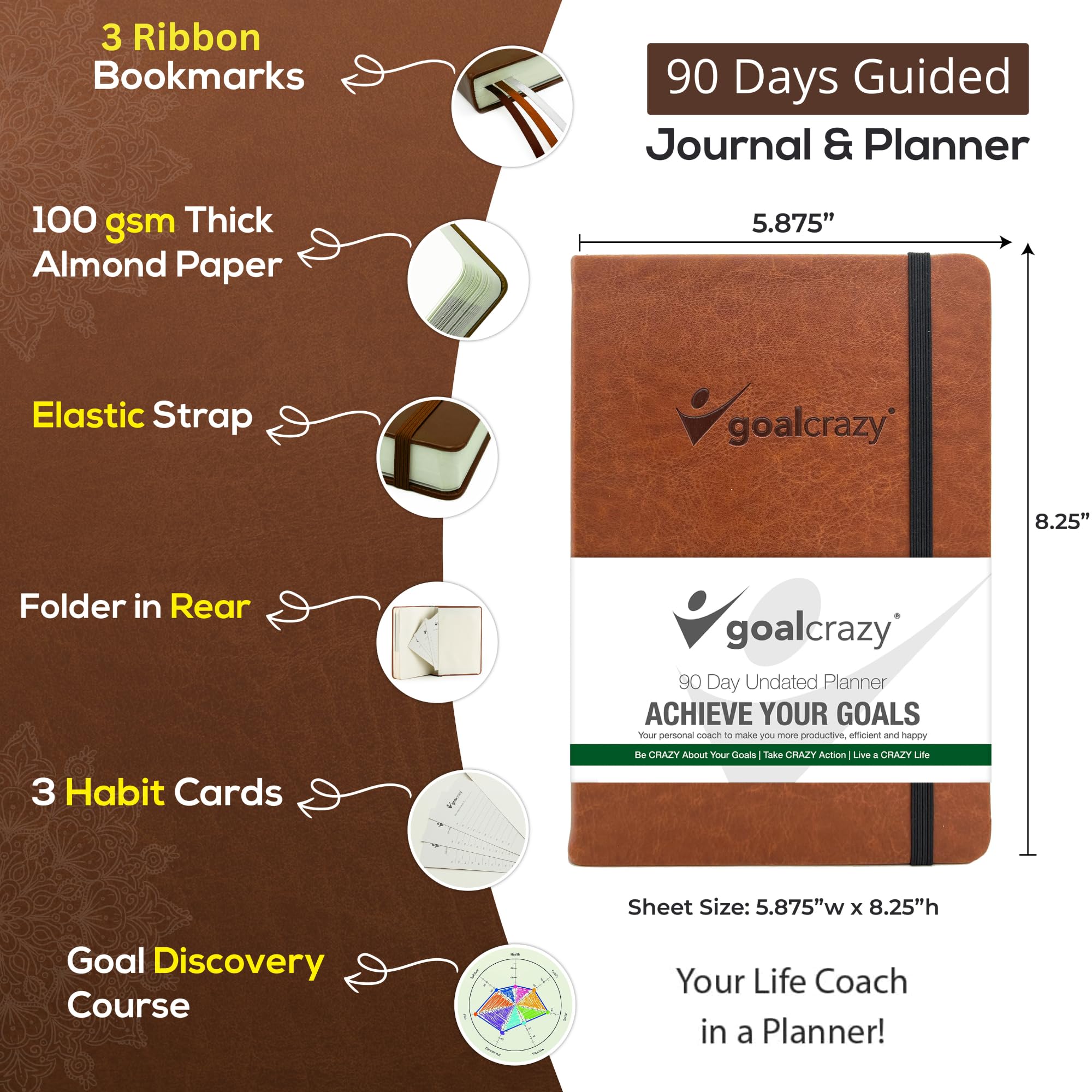 90-Day Undated Planner - Leather Journal for Productivity & Goal Setting | Work & Life Organization