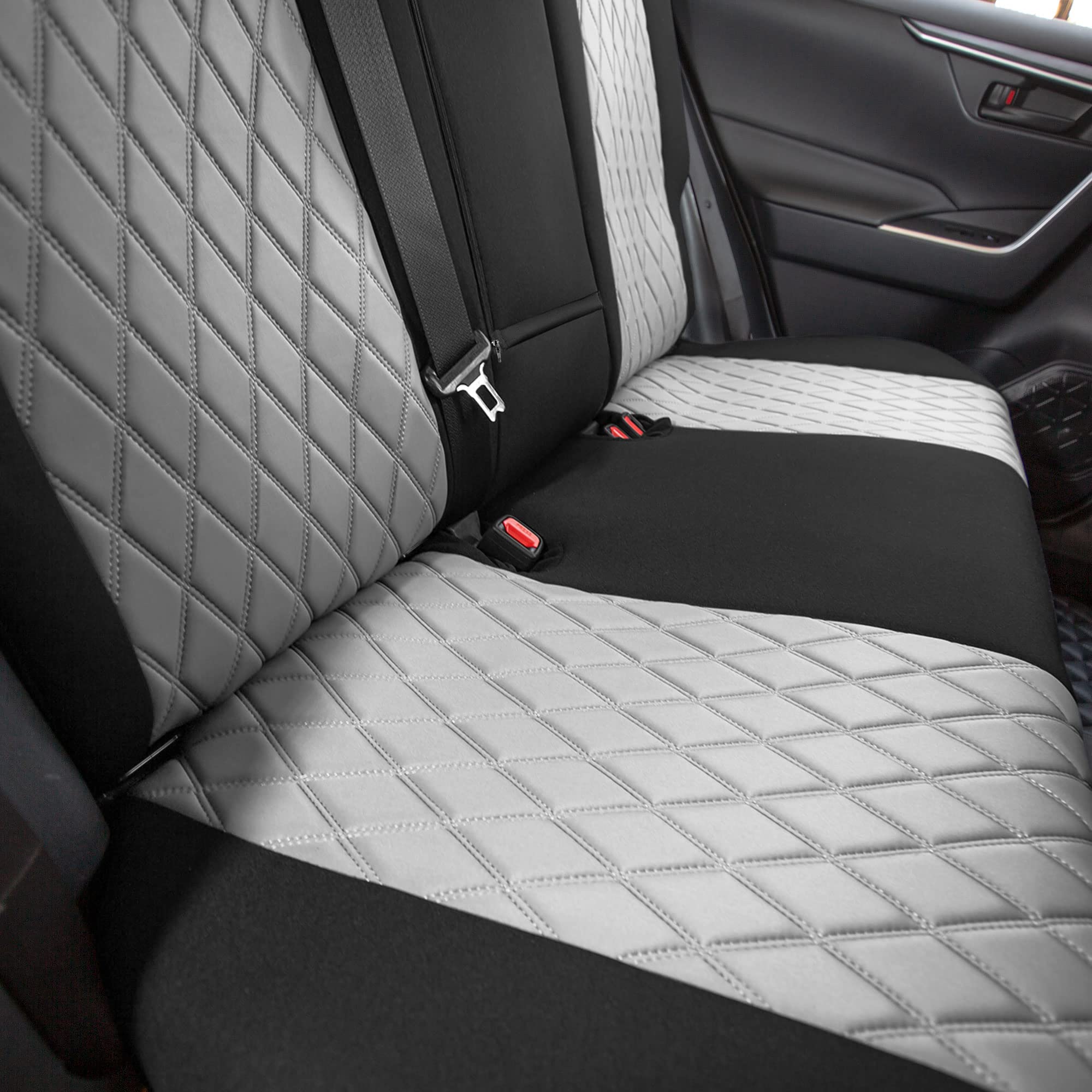 Custom Fit Neoprene Seat Covers for Toyota RAV4 Hybrid/Prime 2021-2022 - Water Resistant Gray Rear Seat Protectors | Durable Automotive Interior Accessories for Road Trips & Daily Commute