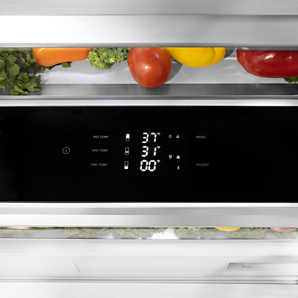 ZLINE Autograph Edition 30-inch 16.1 cu. ft. Built-In Bottom Freezer Refrigerator with Water Dispenser & Ice Maker - Stainless Steel with Polished Gold Accents (RBIVZ 304 30 G) - Perfect for Modern Kitchens & Luxury Homes
