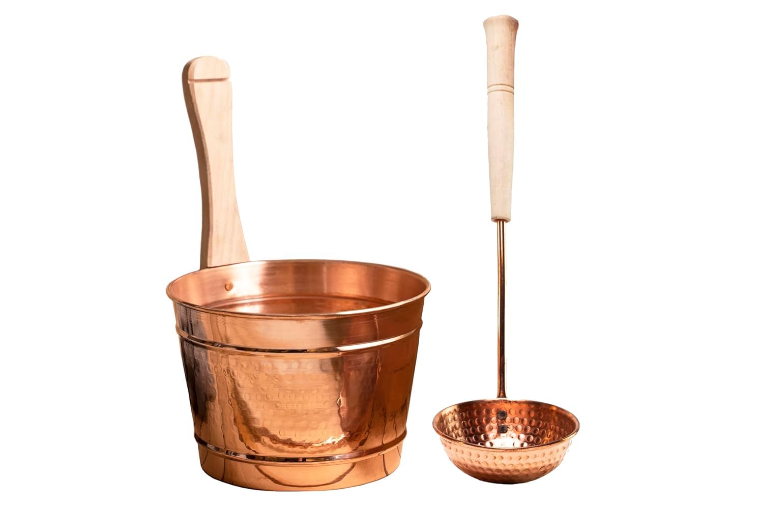 Handmade 100% Solid Copper Sauna Bucket and Ladle Set | Hammered Copper Spa Accessories | Turkish Hammam Gift | Perfect for Sauna, Steam Room & Home Spa Relaxation