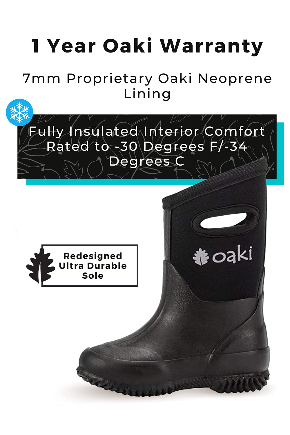 OAKI Kids Neoprene Rain Boots - Waterproof Snow Boots for Boys & Girls - Warm Muck Boots for Outdoor Play, Hiking & Puddles Jumping