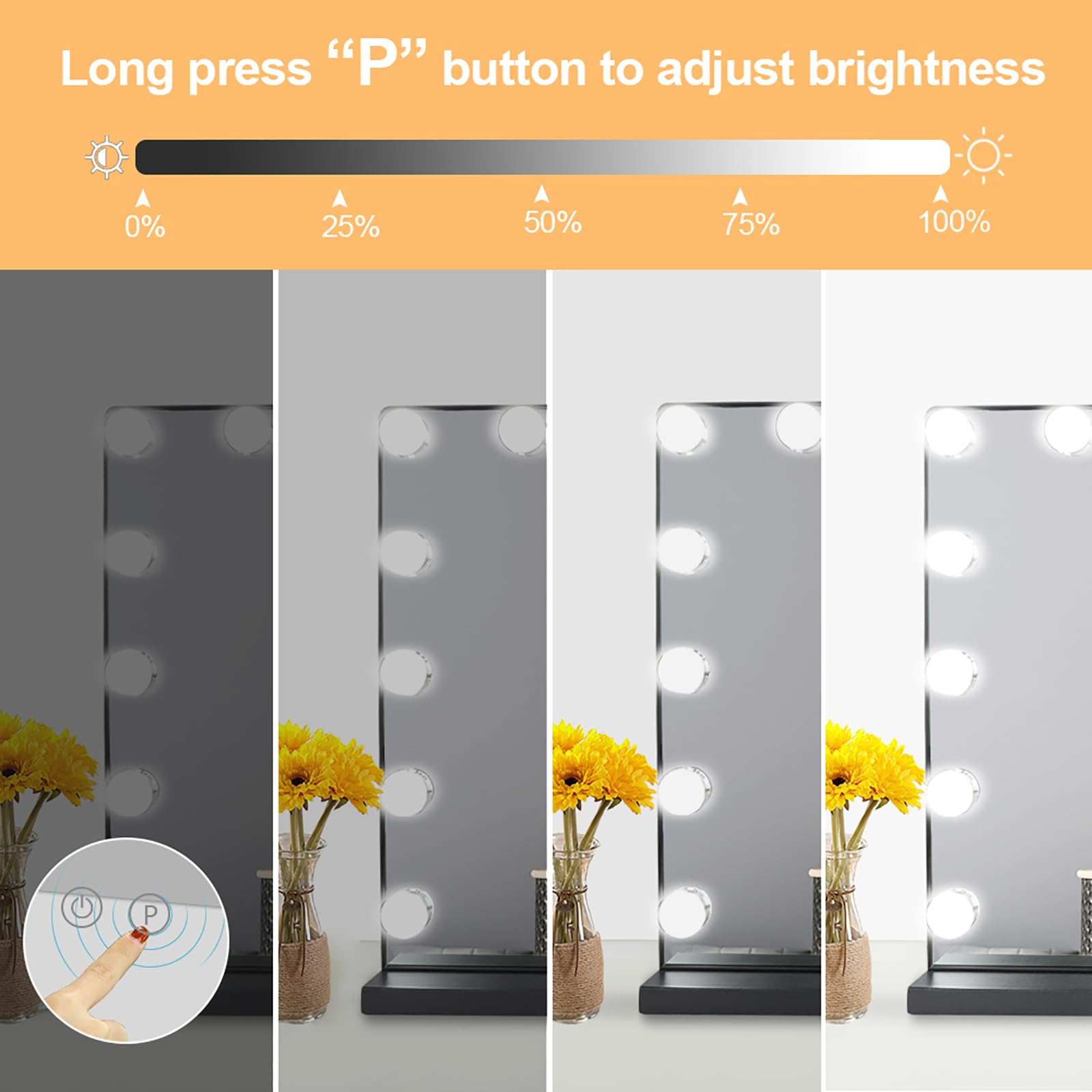 Depuley 23-Inch Hollywood Vanity Mirror with Lights - 15 Dimmable LED Bulbs, Smart Touch Switch, Large Makeup Mirror for Dressing Table, Bedroom, Bathroom - Perfect for Makeup Application, Skincare Routine & Home Decor (Black)