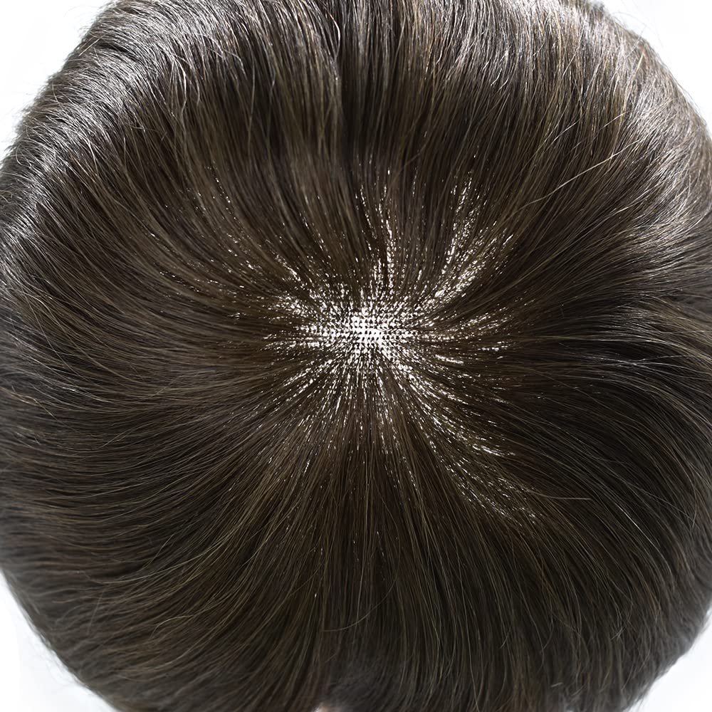 100% European Remy Human Hair Toupee for Men - Undetectable Hair Replacement System for Hair Loss (8''X10'', #2 Darkest Brown, 120% Medium Light to Medium Density) - Perfect for Daily Wear, Special Occasions & Confidence Boost