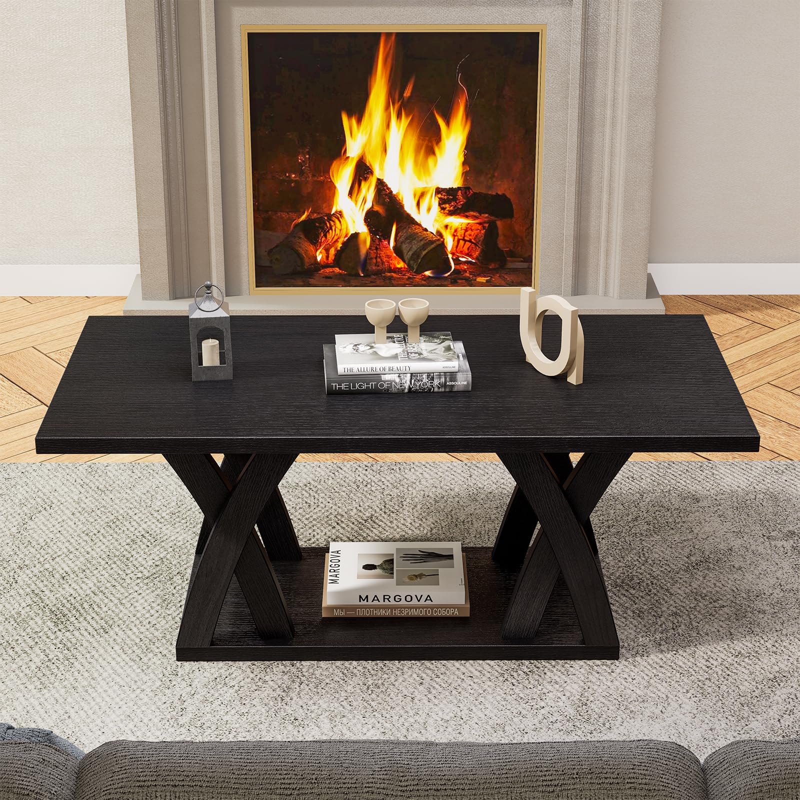 Rustic Farmhouse Coffee Table with Shelf - 47