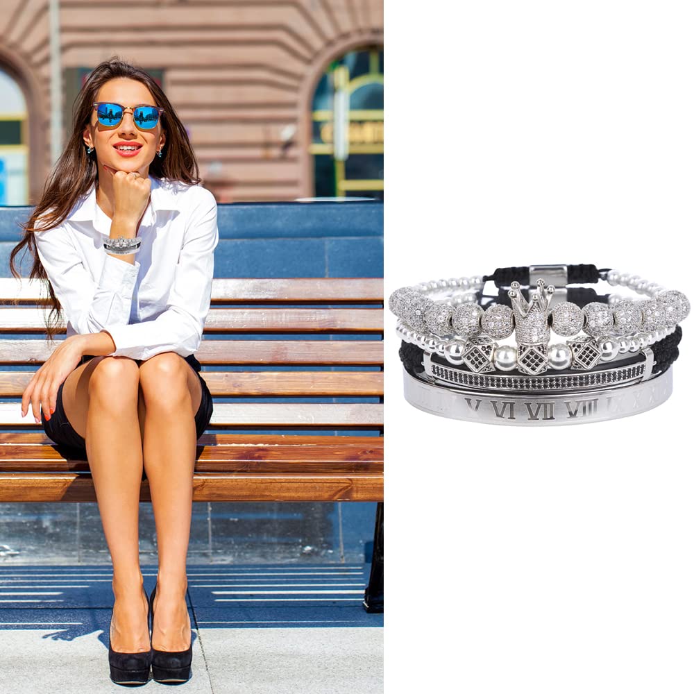 Men's Beaded Bracelet - Stainless Steel Micro Pave Zircon Cuff Bangle for Men & Women | Perfect for Casual Wear, Gifts & Special Occasions