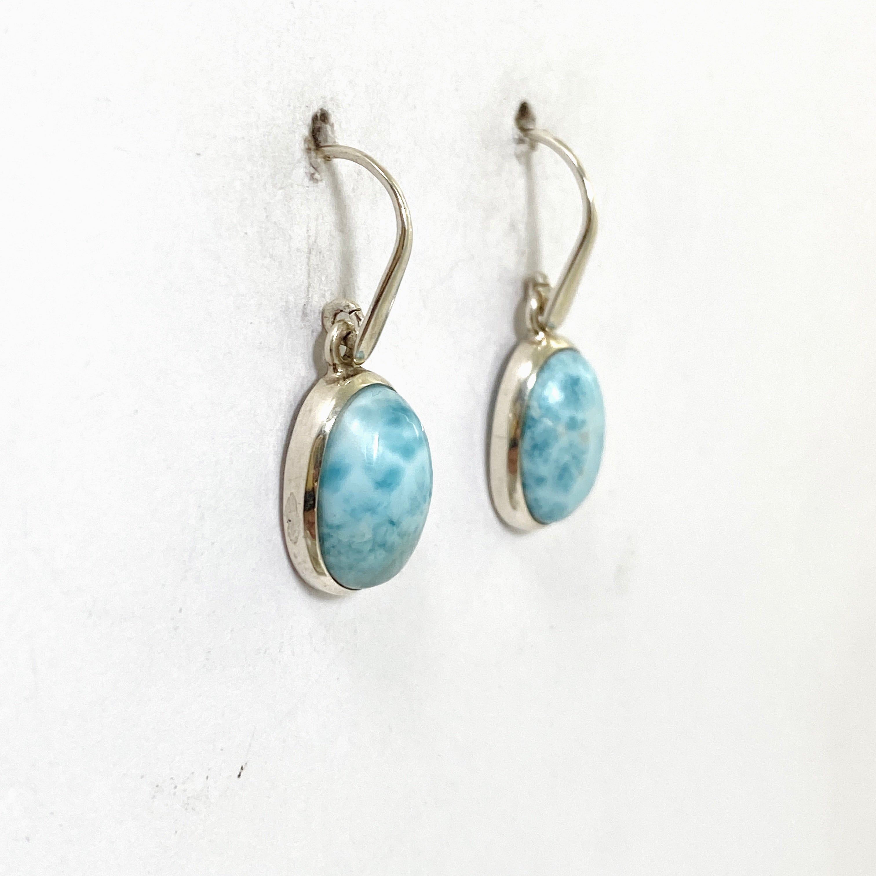 Larimar Oval Cabochon Earrings - Handmade Sterling Silver Jewelry for Women - Perfect for Beach Vacations & Boho Fashion