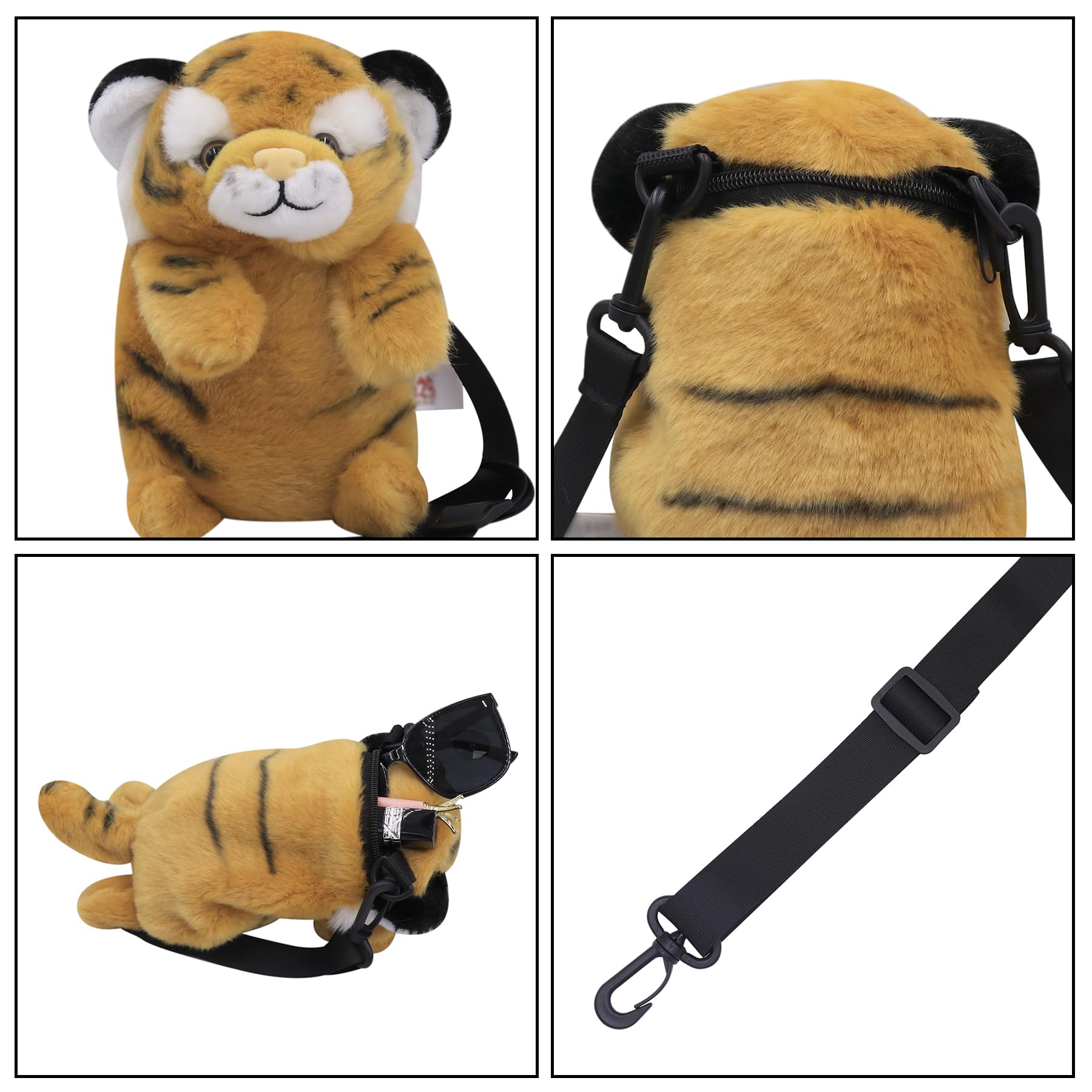 **Cute Plush Tiger Panda Crossbody Purse for Women & Girls - Small Fluffy Animal Shoulder Bag - Perfect for Casual Outings, Travel & Gifts**