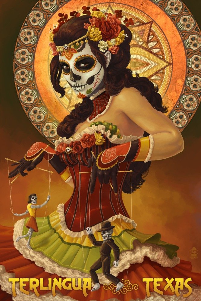 Terlingua Texas Day of the Dead Marionettes - 12x18 Gallery Quality Metal Wall Art, Aluminum Home Decor for Halloween, Dia de los Muertos & Southwest Style Interiors