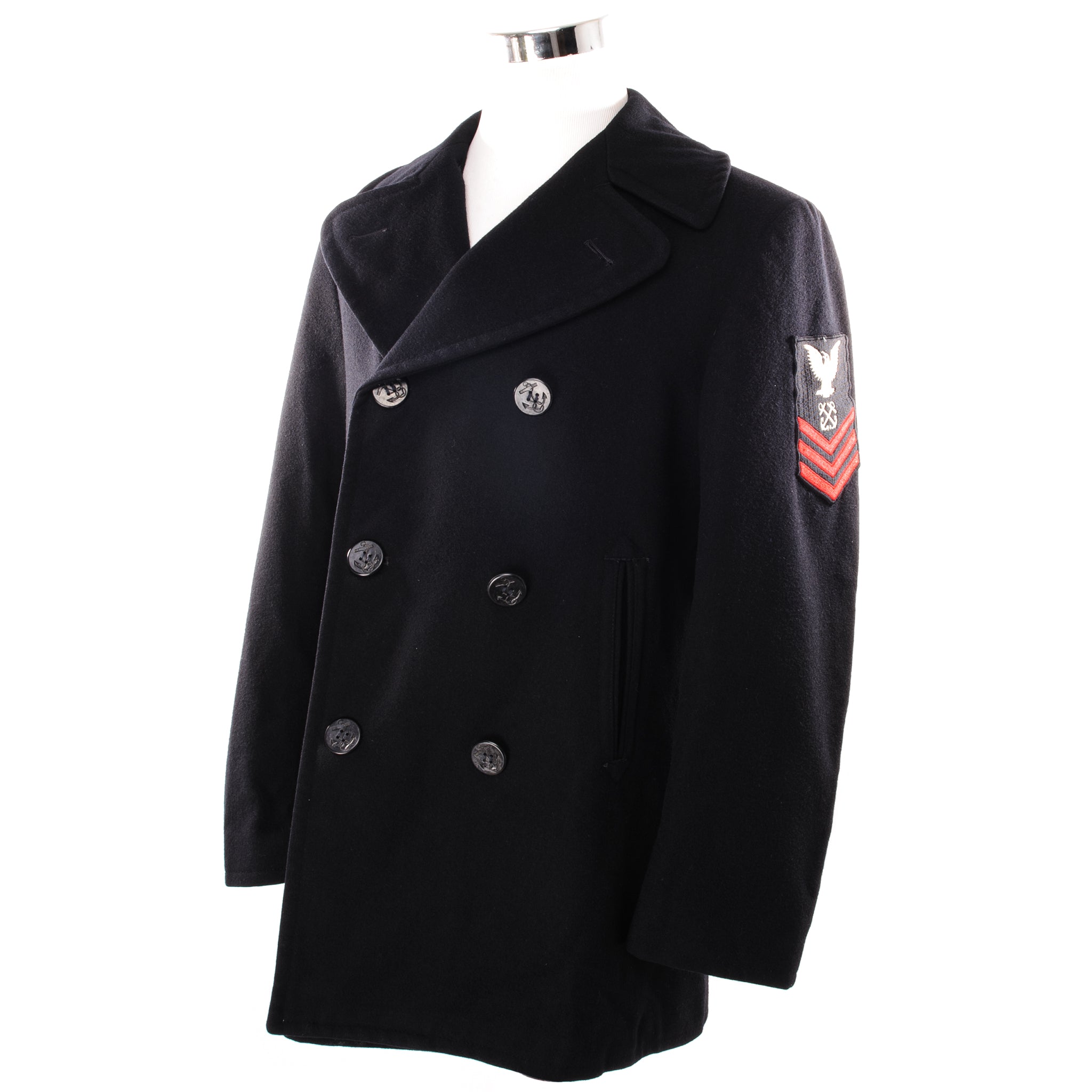 Vintage US Navy Peacoat Medium Size with Patch - Authentic Military Outerwear for Men, Cold Weather & Casual Style