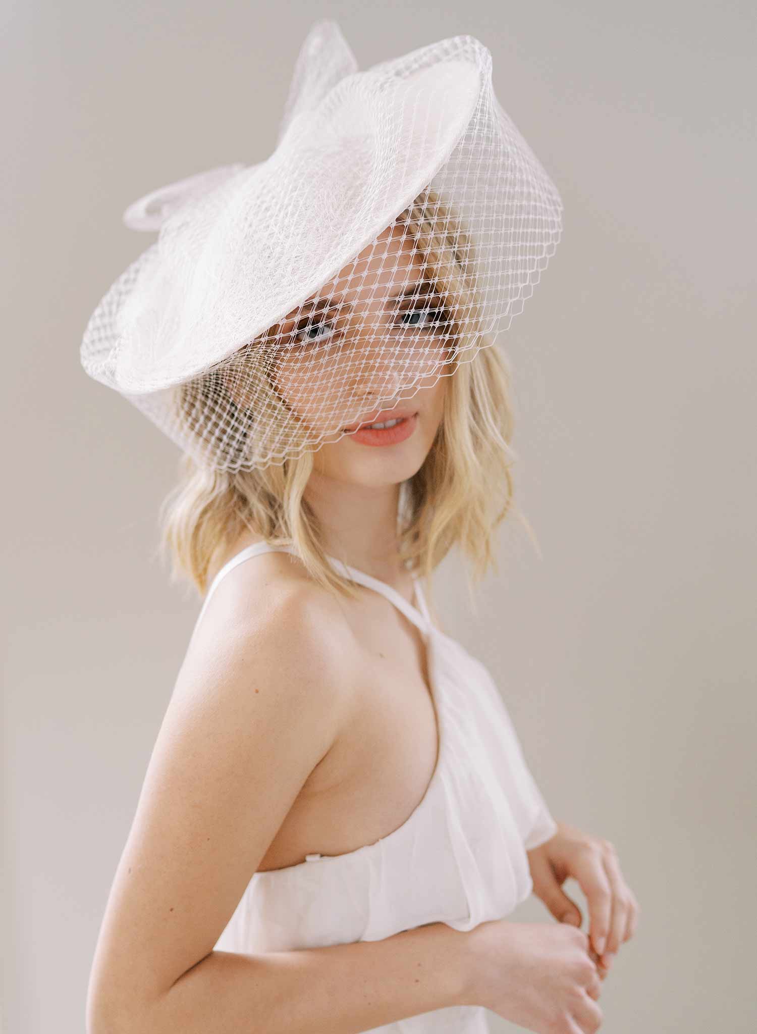 Vintage Inspired Bridal Mini Hat with Veil - Style #2454 | Elegant Wedding Accessory for Brides, Bridesmaids & Tea Parties
