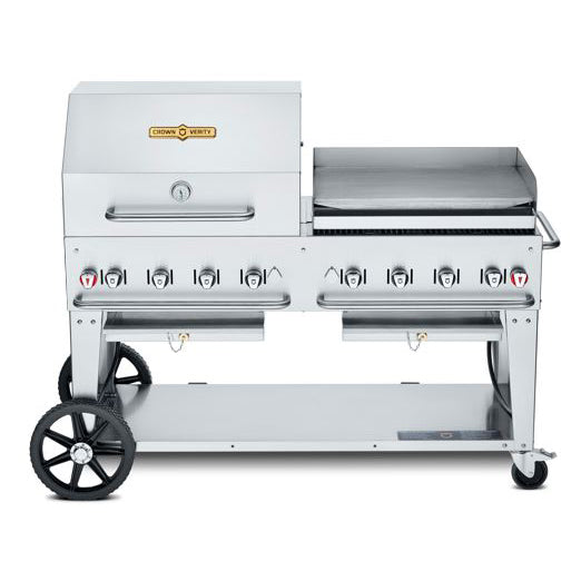 Crown Verity CV MCB 60RGP NG 60-Inch Mobile Outdoor BBQ Charbroiler with Roll Dome - Natural Gas - Perfect for Backyard Grilling, Catering, and Commercial Use