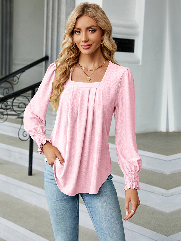 Square Neck Puff Sleeve Blouse for Women - Elegant Ruffle Top with Flowy Sleeves for Office, Date Night & Summer Outfits