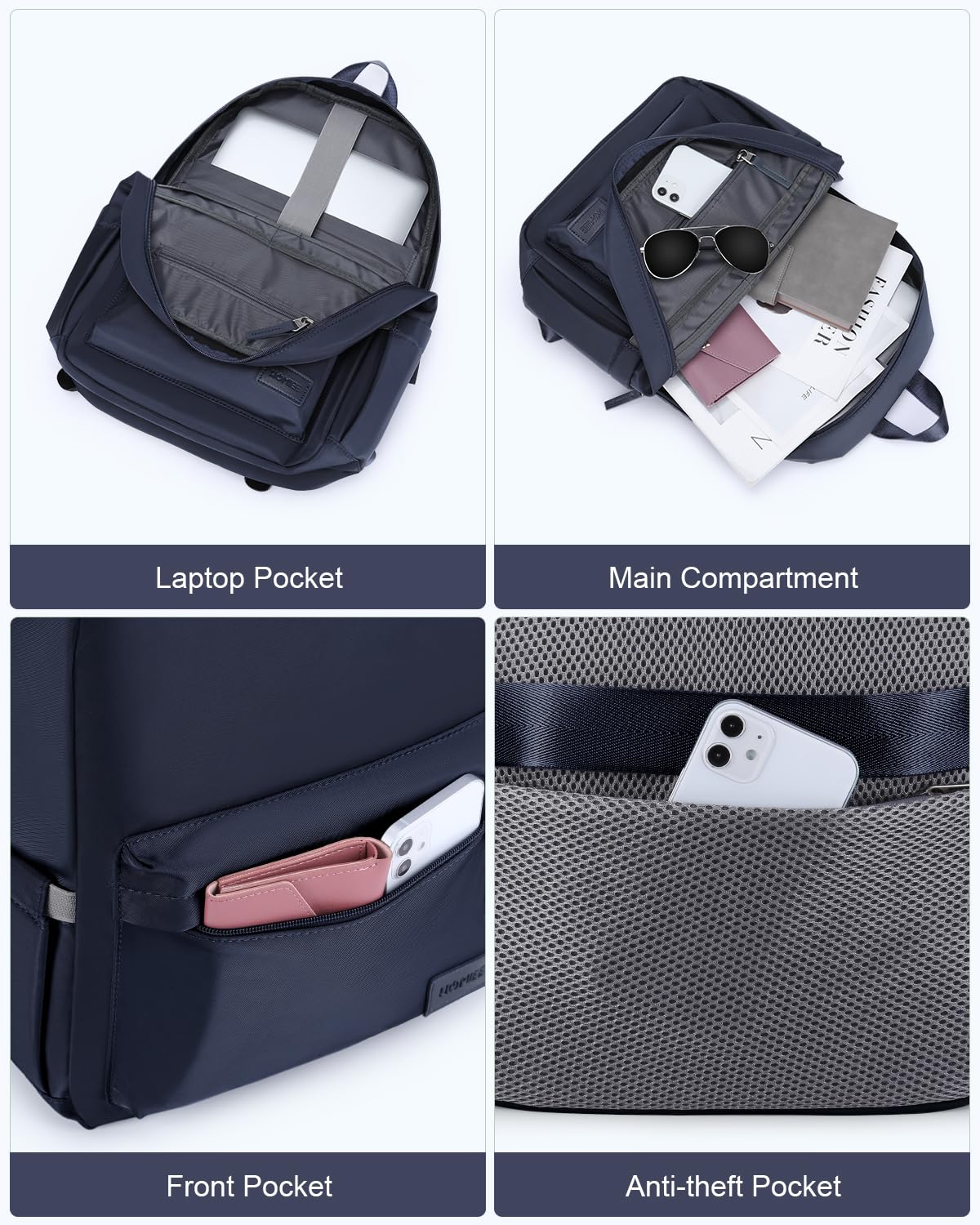 HOMIEE Lightweight Stylish Casual Backpack - Water Resistant Laptop Backpack for Men & Women - Perfect for Travel, School, Work & Everyday Use (Dark Blue) - Durable Daypack with USB Charging Port & Comfortable Shoulder Straps