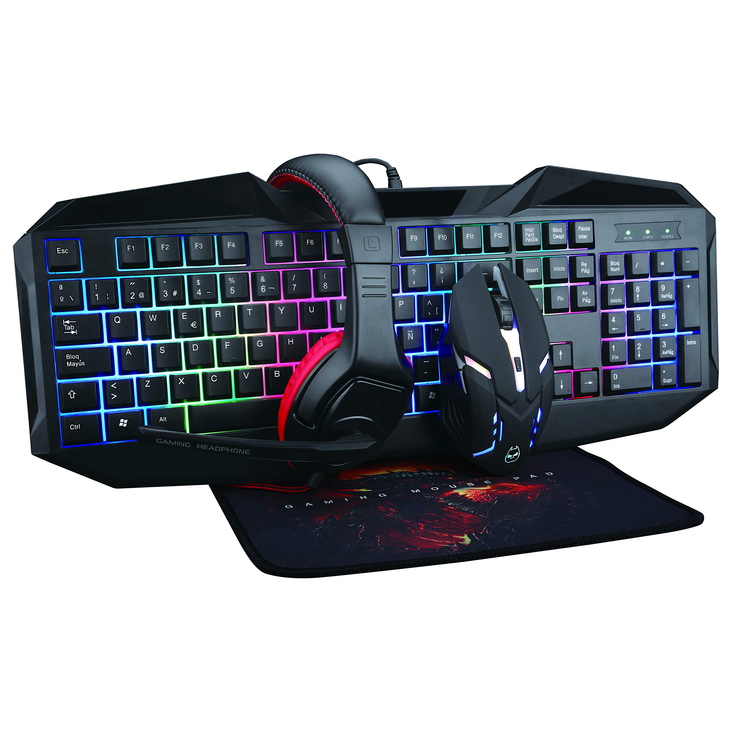 Supersonic SC-440GK 4-in-1 RGB Gaming Bundle - USB Mechanical Keyboard, 6D LED Gaming Mouse, Large Mouse Pad & Noise-Cancelling Headset for PC, PS4, PS5, Xbox | Perfect for Esports, Streaming & Competitive Gaming