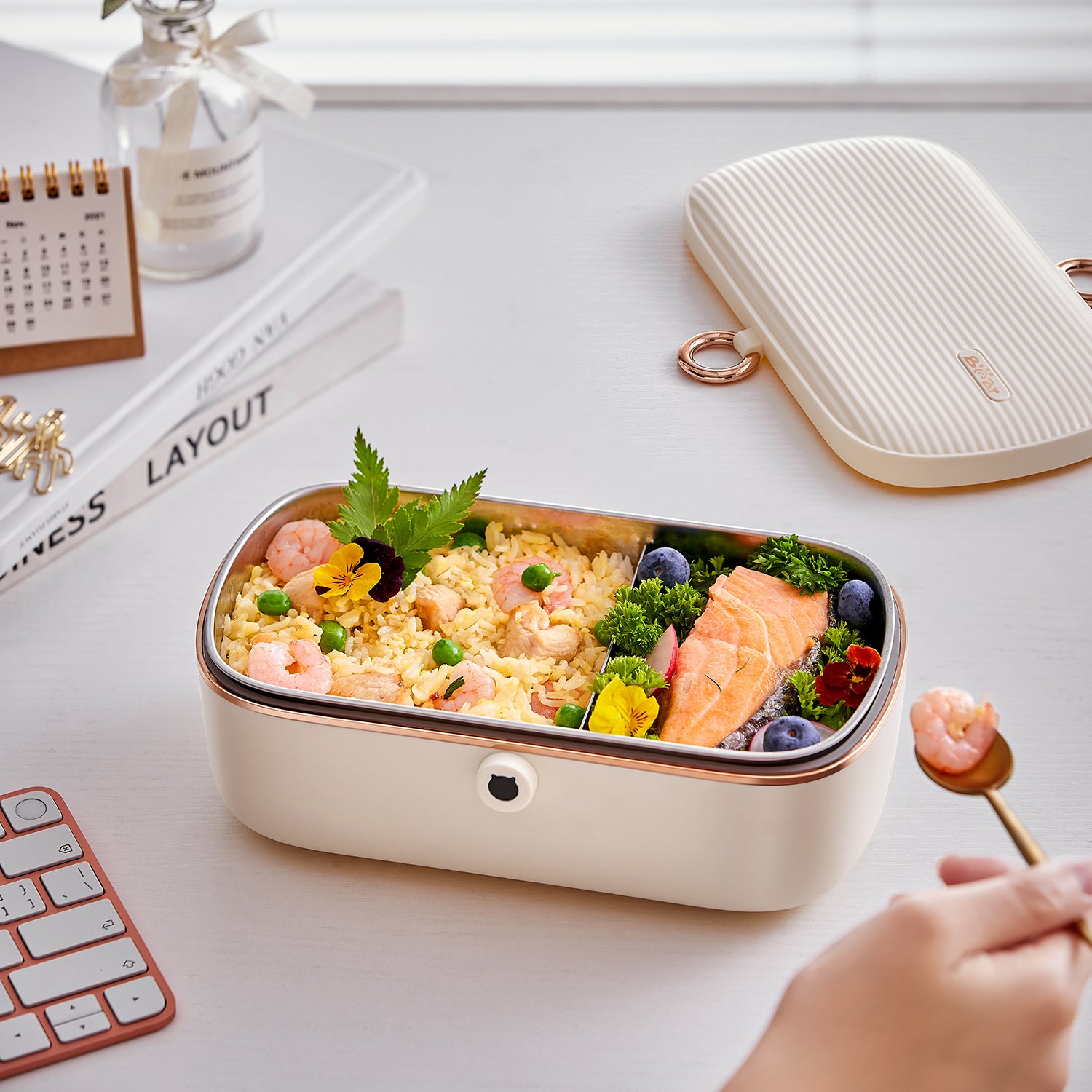 Bear HLB 459CW Electric Lunch Box - Portable Waterless Food Warmer for Office, Travel & Camping | BPA-Free & Leak-Proof | Fast Heating Meal Container for Hot Meals On The Go