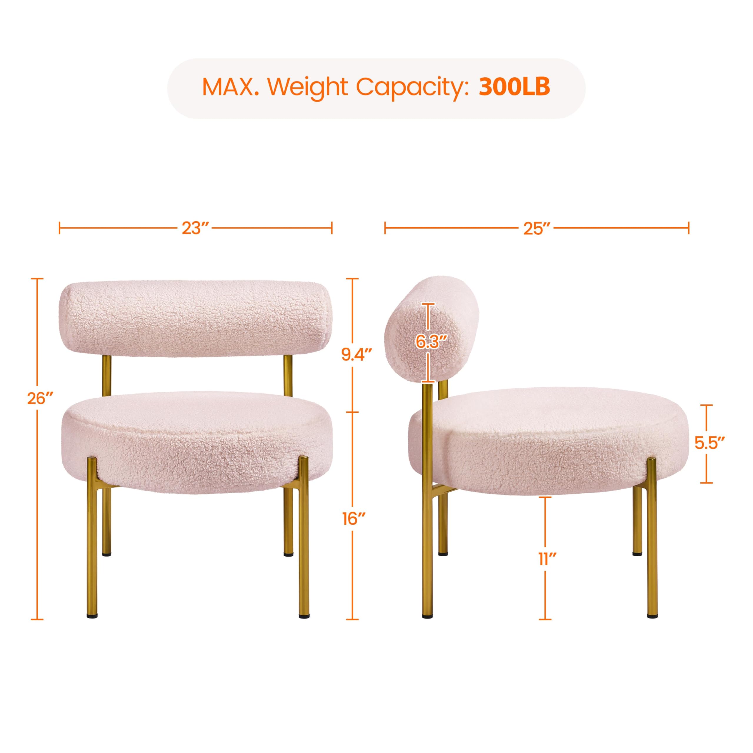 Topeakmart Modern Vanity Chair - Pink Boucle Fabric Accent Chair with Gold Metal Legs for Bedroom, Living Room & Makeup Area | Elegant Seating for Dressing Table, Lounge & Home Decor