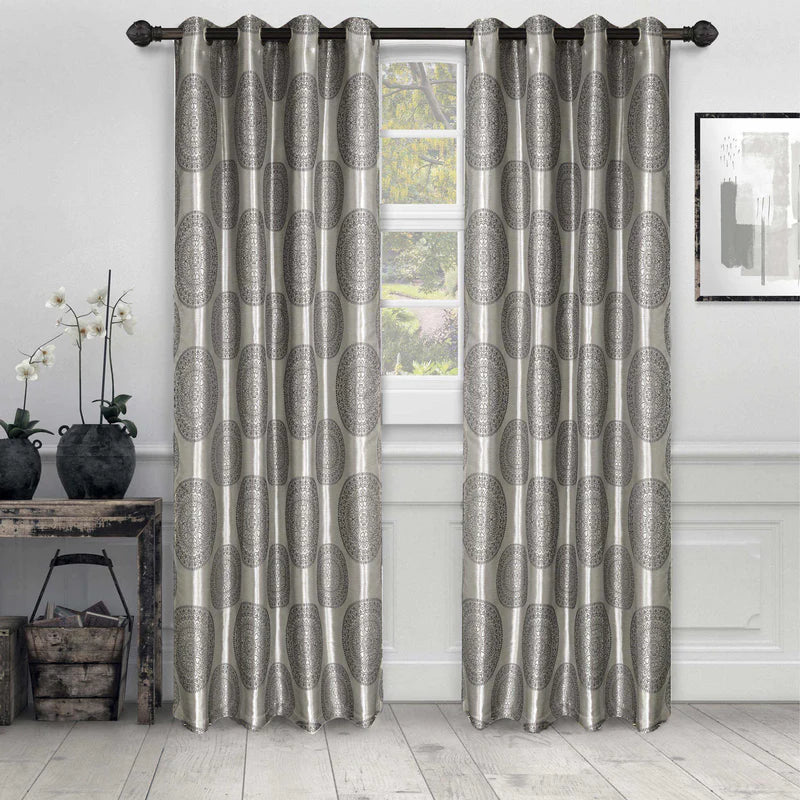 Elegant Jacquard Grommet Curtain Panel Set - Blackout Window Drapes for Living Room & Bedroom - Home Decor with Metal Grommets - Perfect for Modern House Decorating