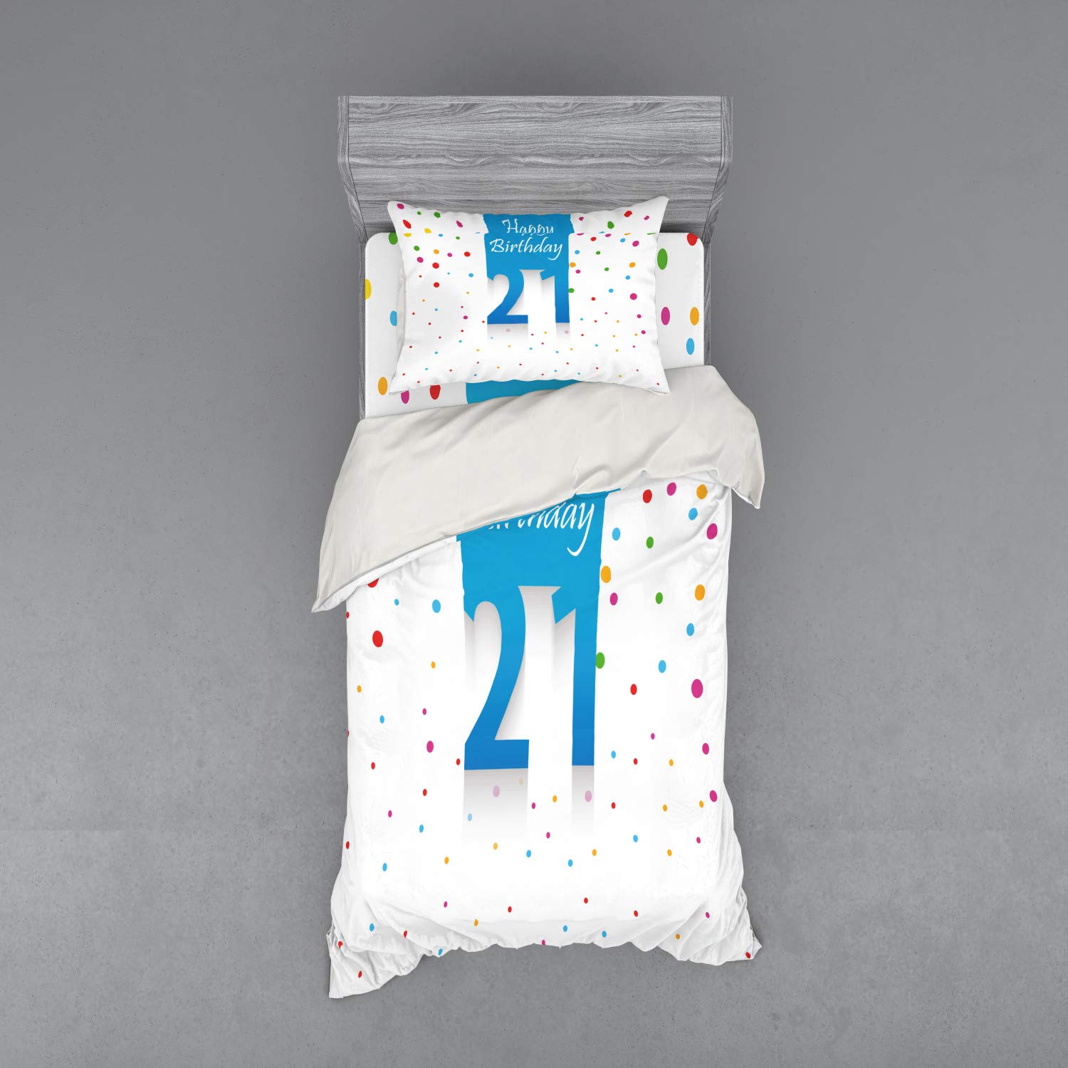 Ambesonne 21st Birthday Duvet Cover Set - 3 Piece Twin XL Bedding with Sham & Fitted Sheet - Colorful Party Celebration Design - Perfect for College Dorms, Birthday Gifts & Themed Bedroom Decor