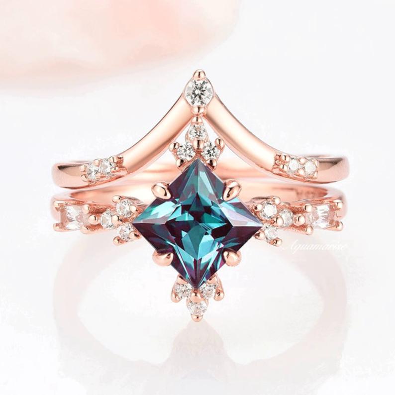 14K Rose Gold Vermeil Alexandrite Ring Set for Women | Elegant Jewelry Gift for Anniversary, Birthday & Special Occasions