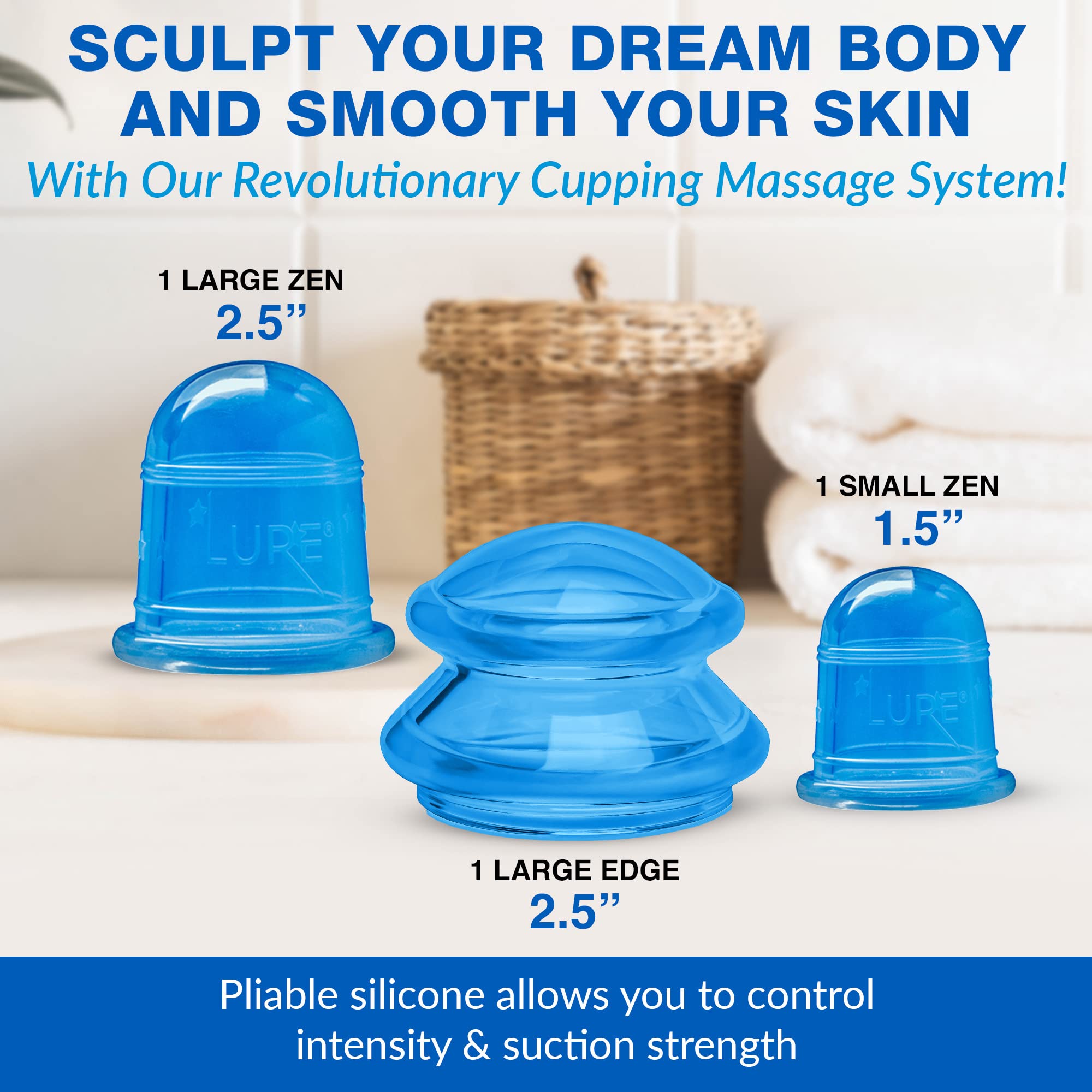 Lure Essentials Sculpt Silicone Cupping Therapy Set - Anti Cellulite Massage Cups for Lymphatic Drainage & Muscle Relaxation | Vacuum Suction Body Massager for Pain Relief, Detox & Skin Tightening | Perfect for Home Spa, Post-Workout Recovery & Wellness Routine