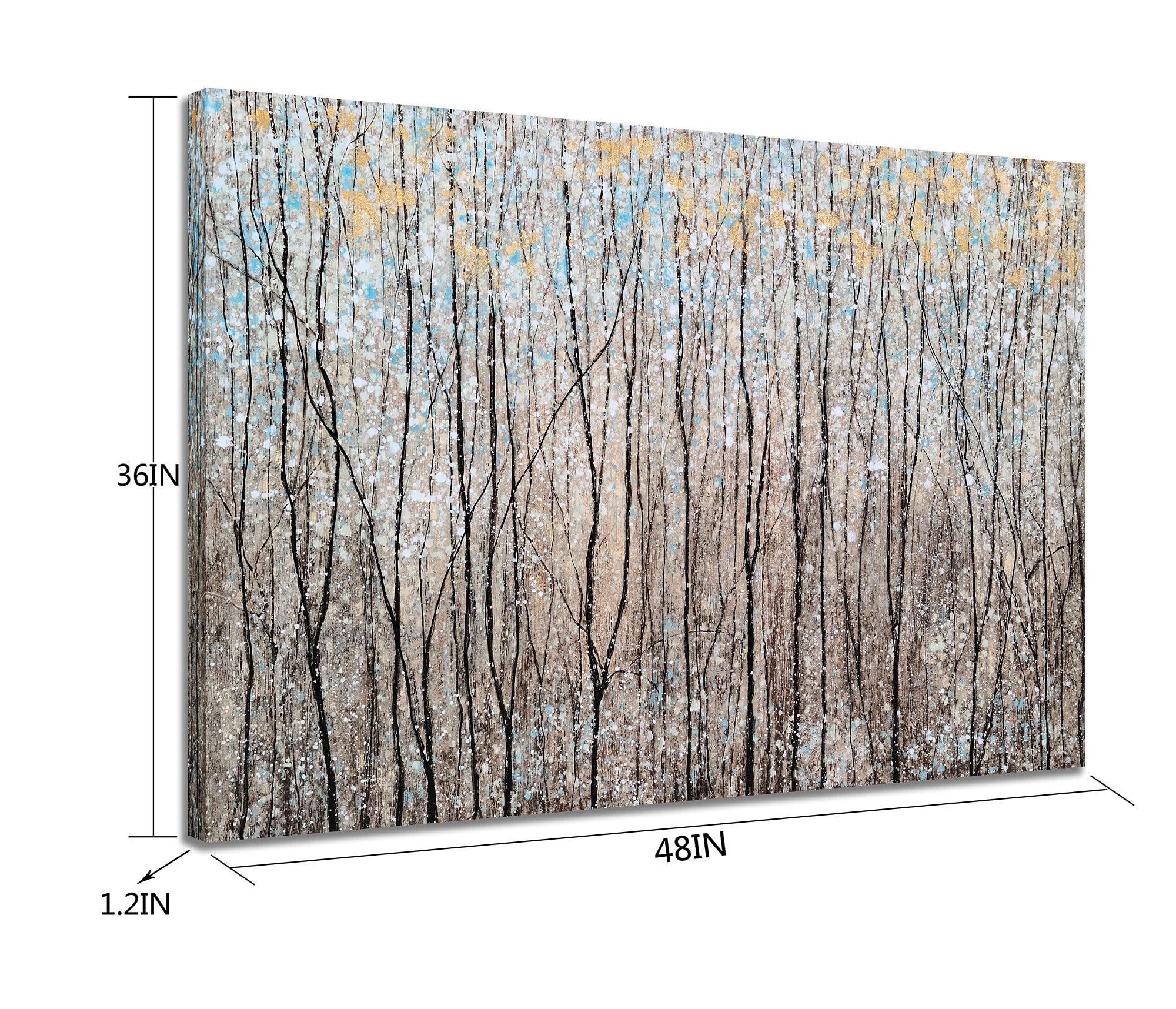 SYGALLERIER Hand-Painted Abstract Forest Canvas Wall Art - Textured Brown & Black Tree Painting with Gold Foil, Modern Rustic Decor for Farmhouse, Living Room, Bedroom, Bathroom - Perfect for Nature-Inspired Home & Office Interior Design