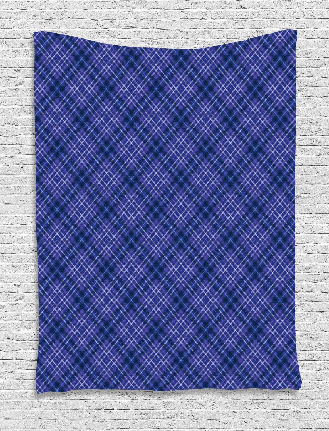 Ambesonne Geometric Tapestry Wall Hanging - Blue Plaid Monochrome Pattern, 60x80 Inches, Indigo Violet Blue - Perfect for Bedroom, Living Room & Dorm Decor | Boho Chic Home Aesthetic & Photo Backdrop