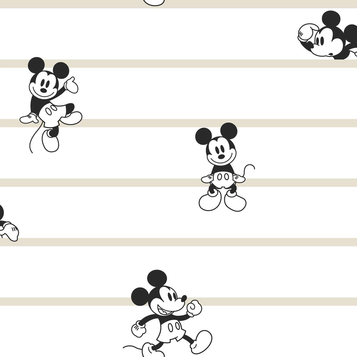 Disney Mickey Mouse Stripe Wallpaper - Black/White/Cream Peel & Stick Removable Wallpaper for Kids Room, Nursery, Playroom Decor | York Wallcoverings DI0932