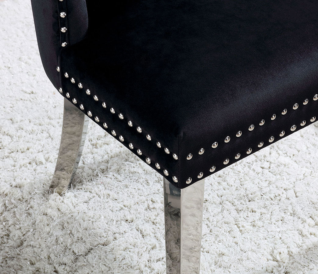 Modern Black Flannel 2-Piece Side Chairs Set - Button Tufted Upholstered Dining Chairs with Wingback Design for Living Room, Dining Room & Home Office