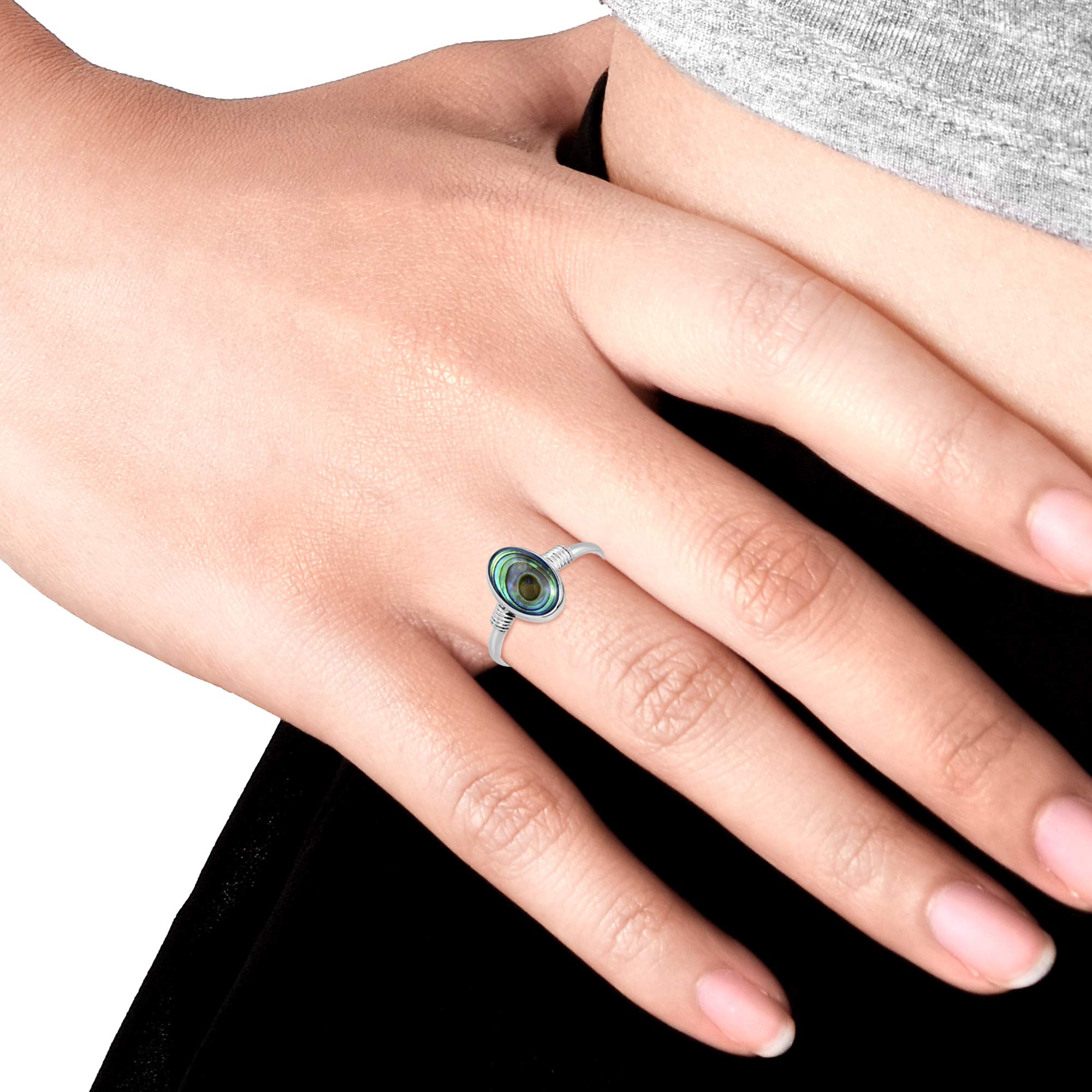 Elegant Oval Abalone Shell .925 Sterling Silver Band Ring for Women | Dainty Wedding, Casual & Everyday Jewelry | Comfort Fit Silver Ring Gift for Daughter, Wife, Mom | Sizes 7-10 | Perfect for Beach Weddings, Anniversaries & Special Occasions