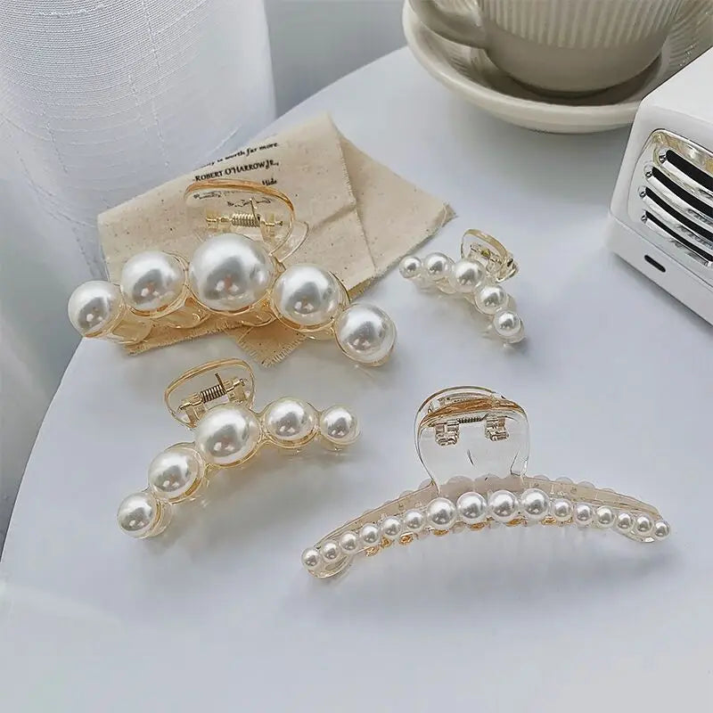 Large Pearl Hair Clip for Women - Korean Style Shark Clip Metal Hair Claw - Elegant Hair Accessories for Updos, Ponytails & Special Occasions