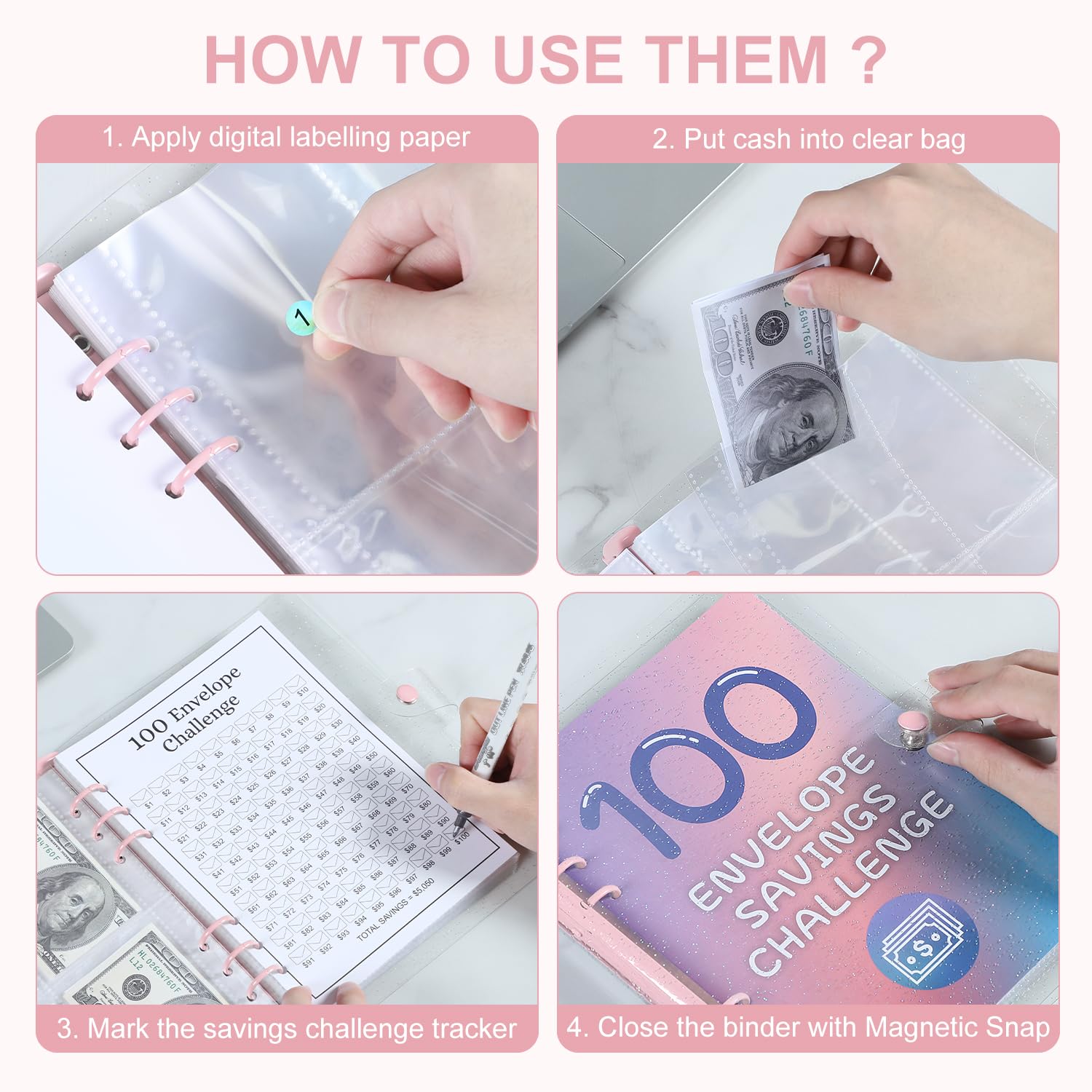 100 Envelopes Money Saving Challenge Binder - Budget Organizer with Cash Envelopes, Pen & Expense Sheets - Save $5,050 Easily (Purple) - Perfect for Personal Finance, Cash Budgeting & Debt Payoff Planning