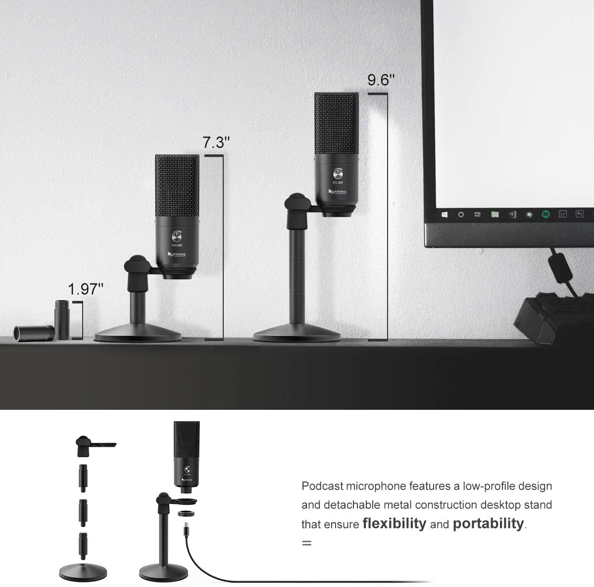 Fifine K670B USB Podcast Microphone with Headphone Monitoring & 3.5mm Jack - Professional USB Condenser Mic for Gaming, YouTube, Discord, Streaming & Voice Recording