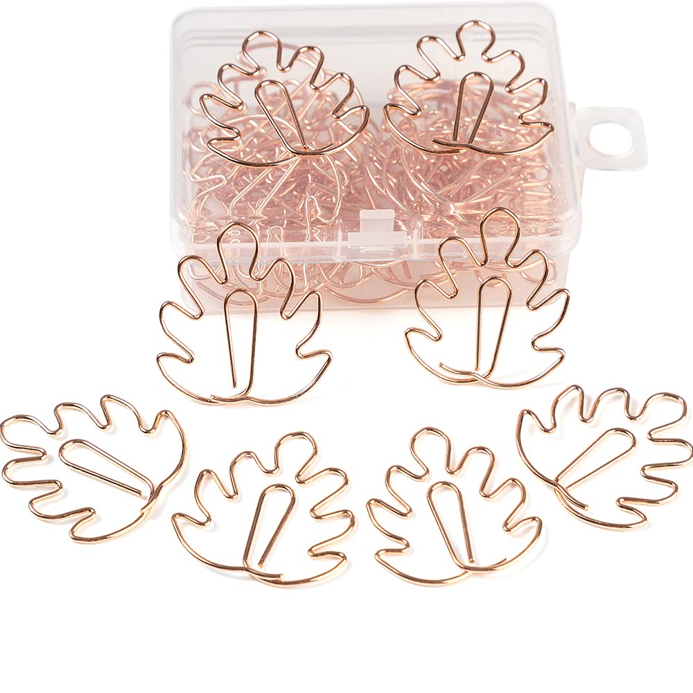 30 Pcs Rose Gold Monstera Leaf Paper Clips - Metal Bookmark Clips for Office, School, Home Supplies - Perfect for Gifts, Rewards & Organizing Documents, Books, Notebooks