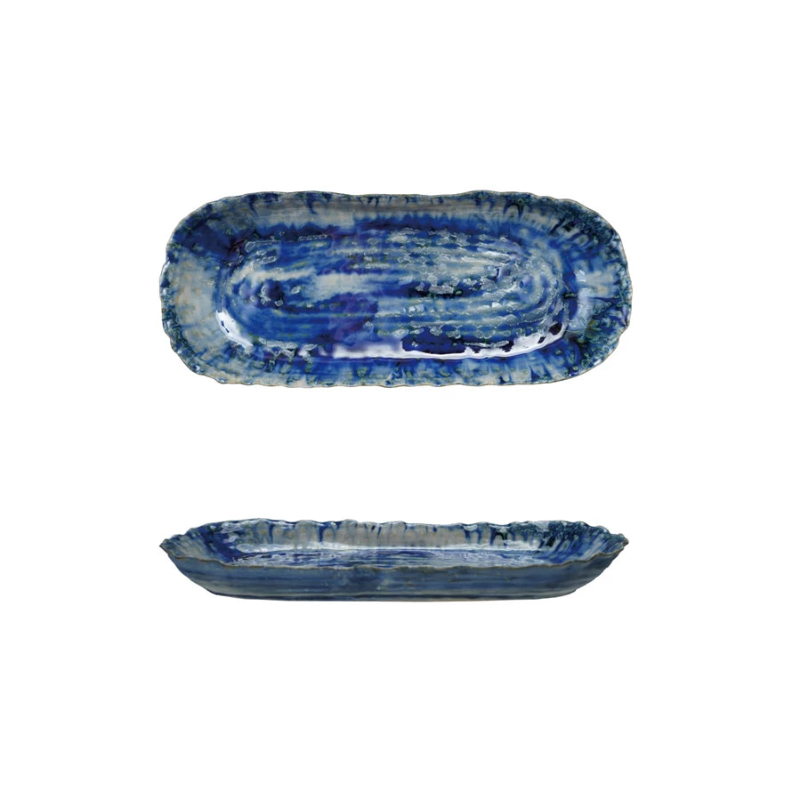 Blue Glaze Ceramic Serving Platter - Elegant Dinnerware for Entertaining, Parties & Special Occasions