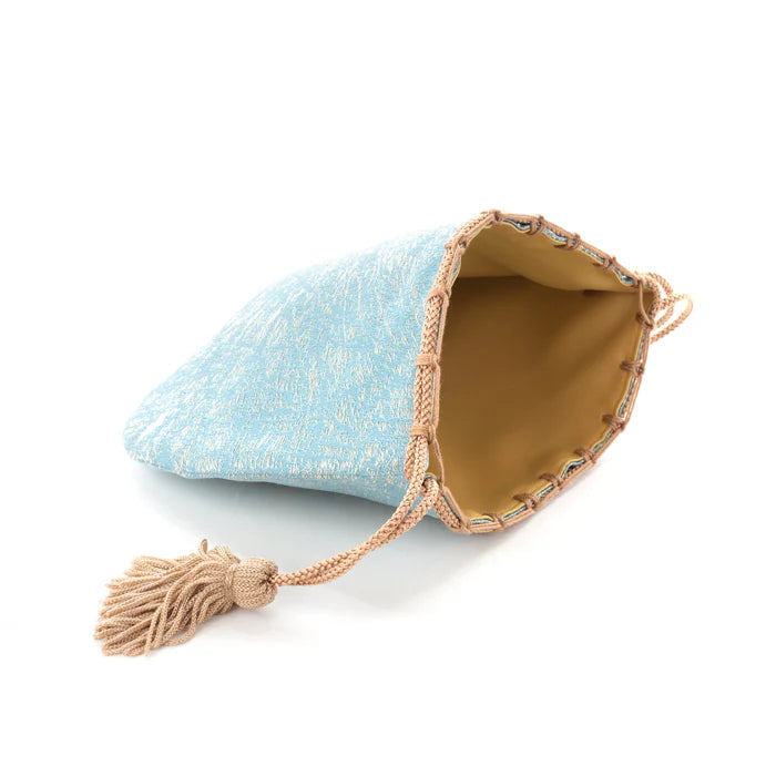 Nishijin Ori Small Drawstring Bag - Crumpled Blue Pattern - Handmade Kyoto Japan - Traditional Japanese Craft Purse - Perfect for Jewelry, Coins & Gift Giving