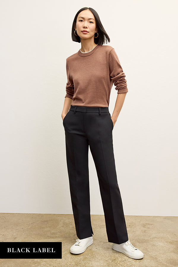 Sella Pant Luxe Wool Pants for Women - Black/Light Saddle Color - Premium Comfort & Style for Office, Travel & Casual Wear