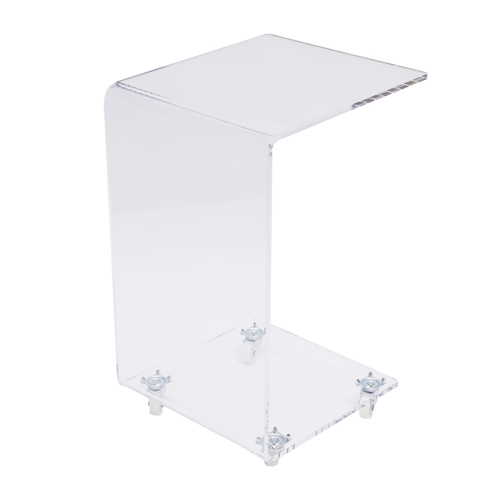Modern C-Shaped Acrylic Side Table with Wheels - Translucent End Table, Sofa Table & Nightstand - Perfect for Living Room, Bedroom & Office Decor - Sturdy Snack Table & Display Stand for Home & Commercial Use