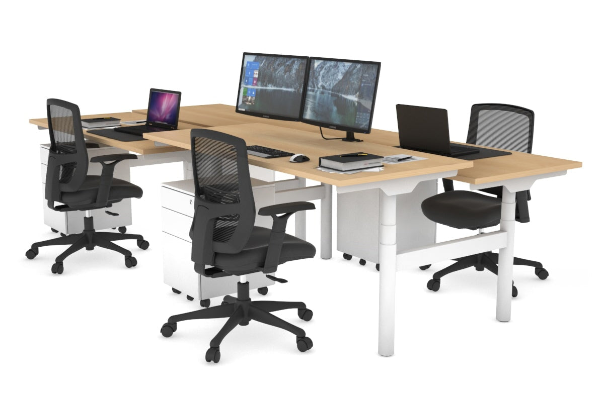 Flexi Premium Height Adjustable 4-Person H Bench Workstation - White Frame [1800L x 700W] - Ideal for Office, Coworking Spaces & Home Offices