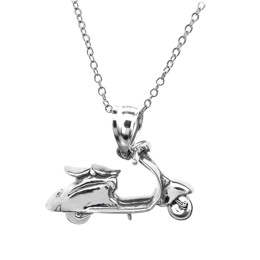 10K White Gold Scooter & Motorcycle Pendant Necklace for Men - Biker Jewelry Gift for Riders, Motorcycle Enthusiasts - Perfect for Everyday Wear, Biker Events & Gifts