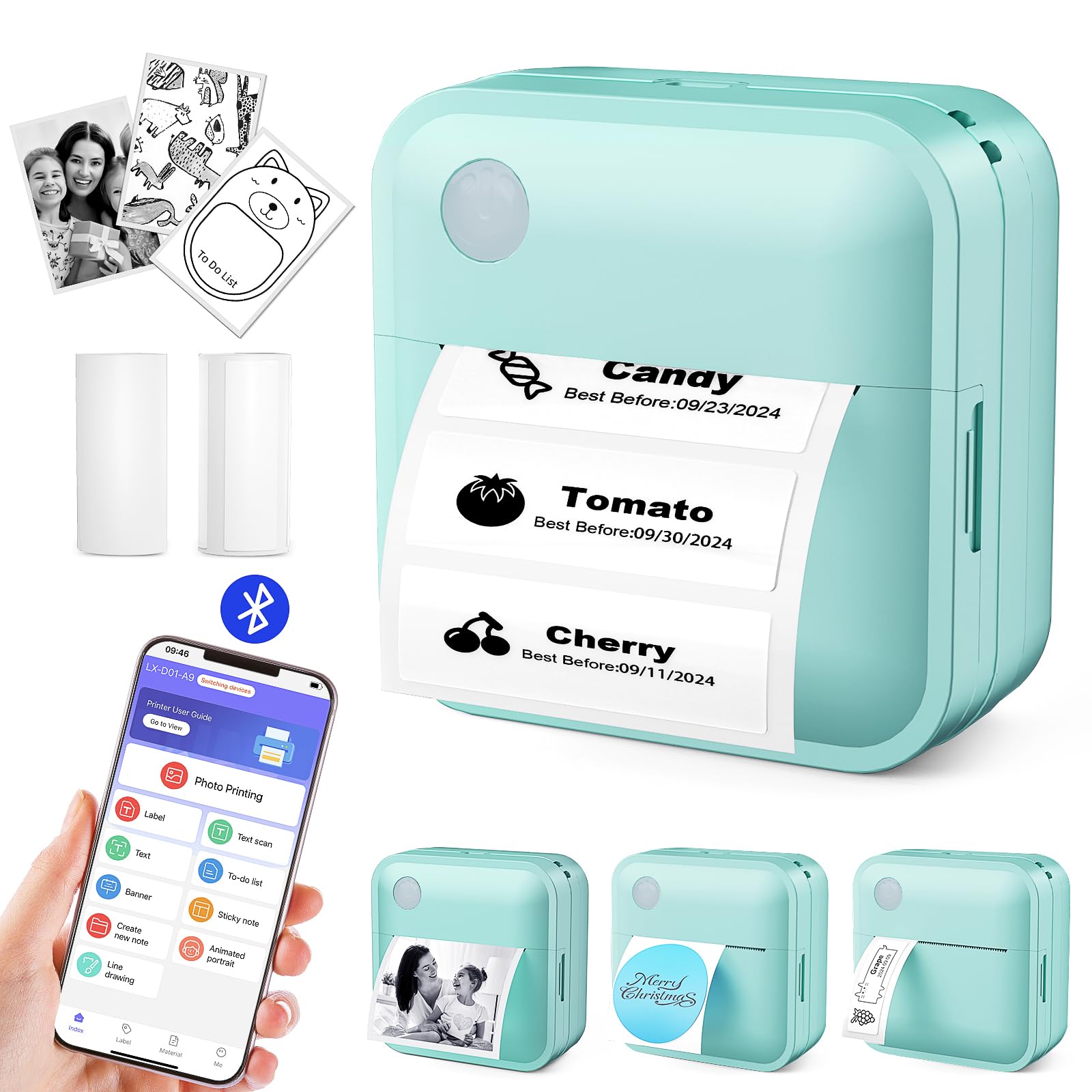 Thermal Label Printer with Bluetooth - Portable Label Maker Machine with Tape for Home, Office, School & Kitchen Organization | Perfect for Storage, Pantry, Filing & Shipping Labels