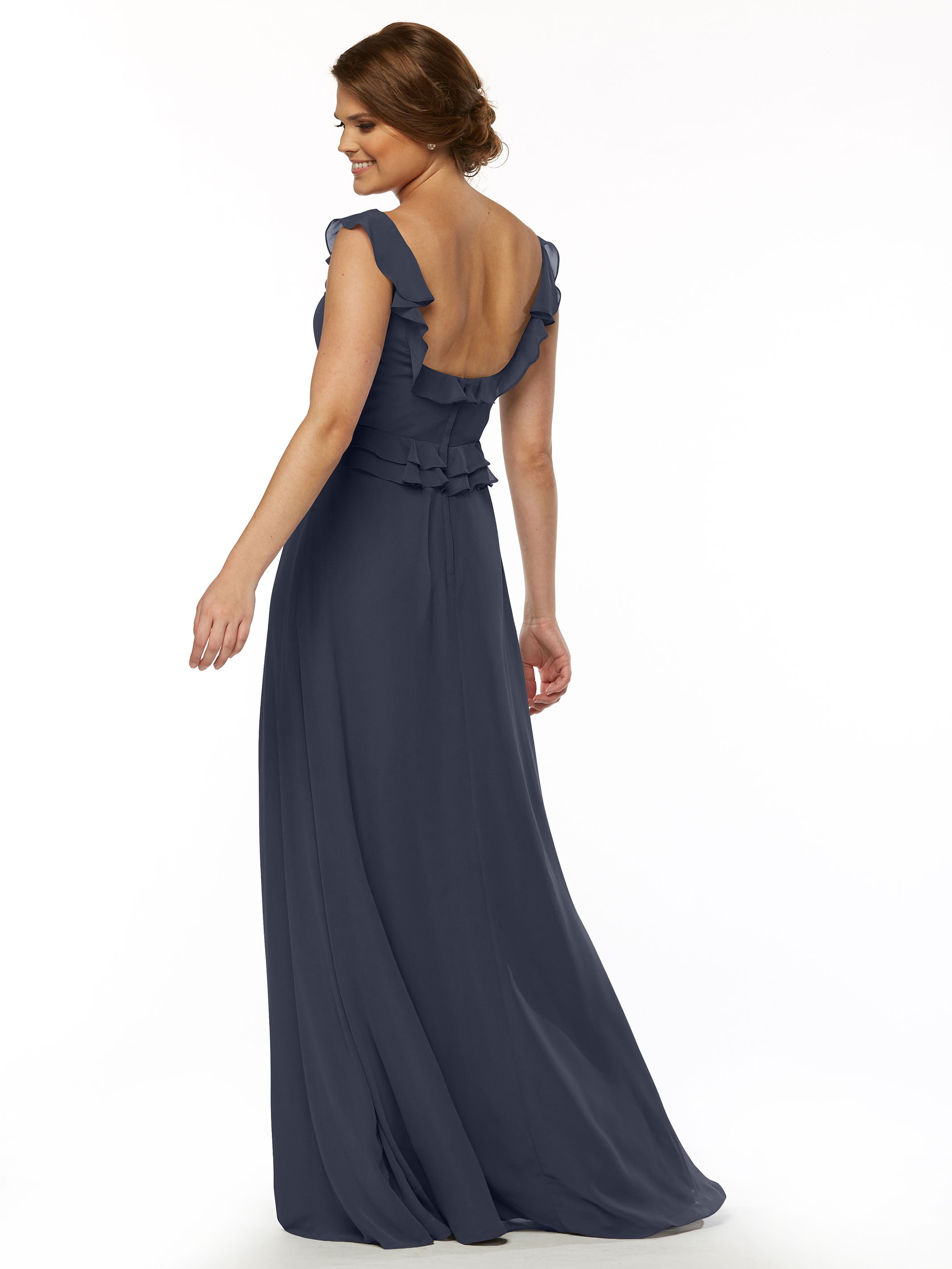 Elegant Off-the-Shoulder Chiffon Bridesmaid Dress with Ruffled Bodice - A-Line Flowy Wedding Party Gown for Formal Events, Prom & Special Occasions