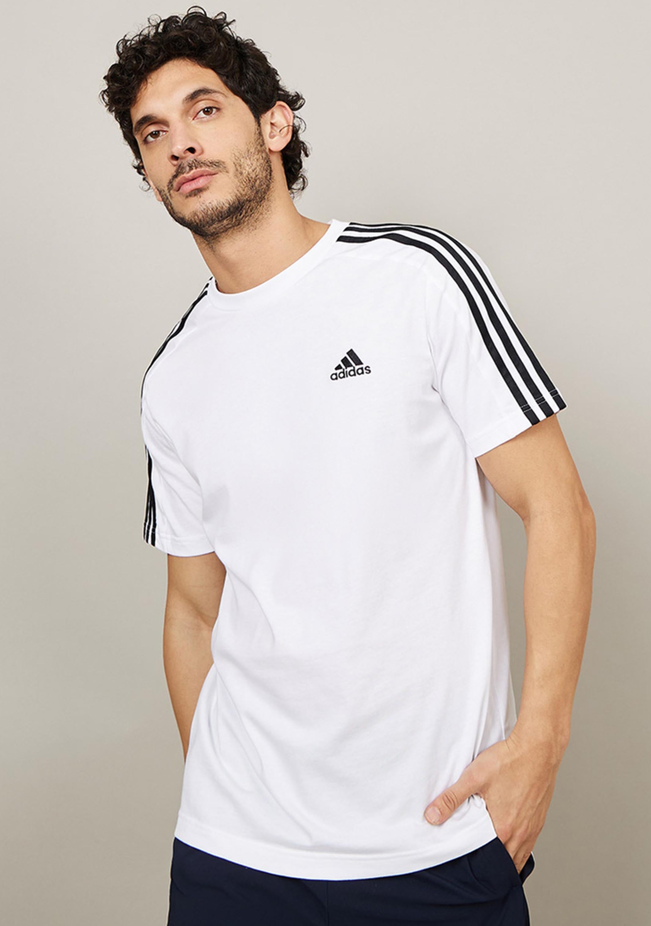 Adidas Men's ESS 3 Stripe SJ Tee - Classic Cotton T-Shirt for Casual Wear, Gym & Everyday Outfits | Comfortable & Stylish Men's Fashion Top