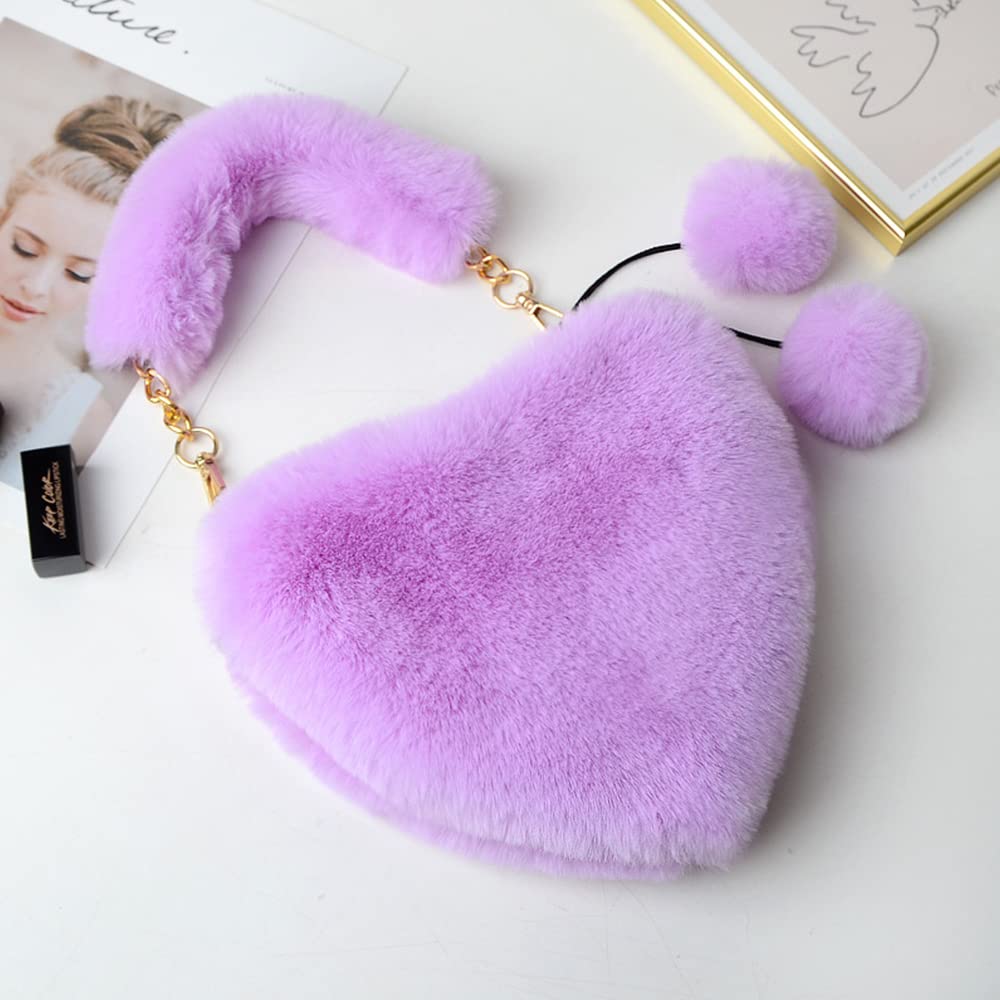 Rejolly Furry Heart Shaped Purse for Women & Girls - Soft Fluffy Faux Fur Small Shoulder Bag Clutch - Perfect for Parties, Dates, and Everyday Use